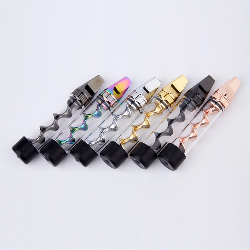 7P MINI 2 Glass Tube Twisty Blunt Smoking Pipe With Brush - Random Color Sent