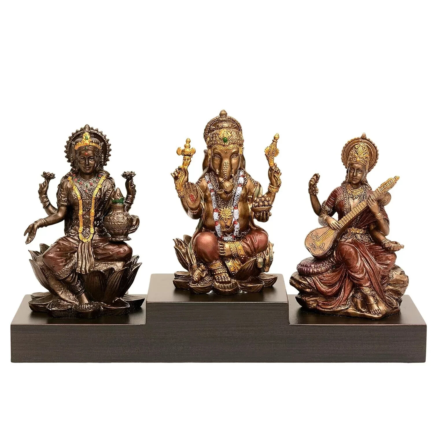Bonded Bronze Goddess Laxmi Ganesha Saraswati Idol Statue For Home Diwali Puja