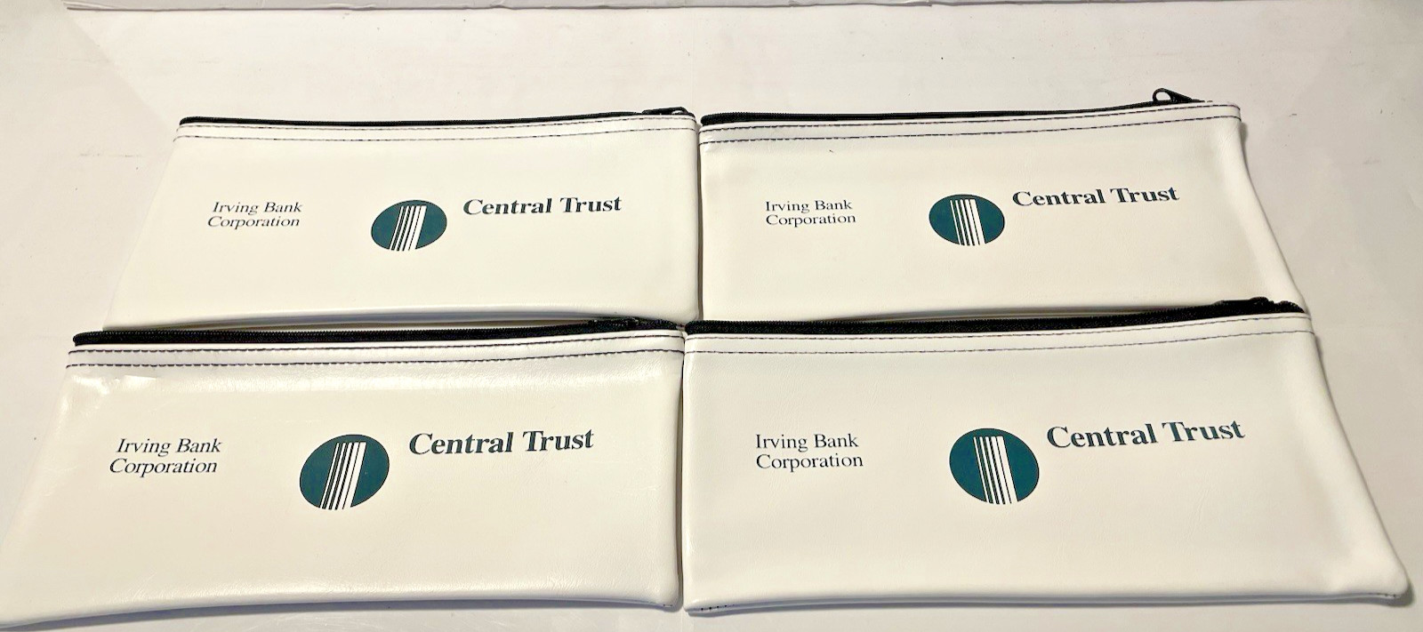 4 VTG White Central Trust Zippered Bank Deposit Money Cash Bag 10.75\