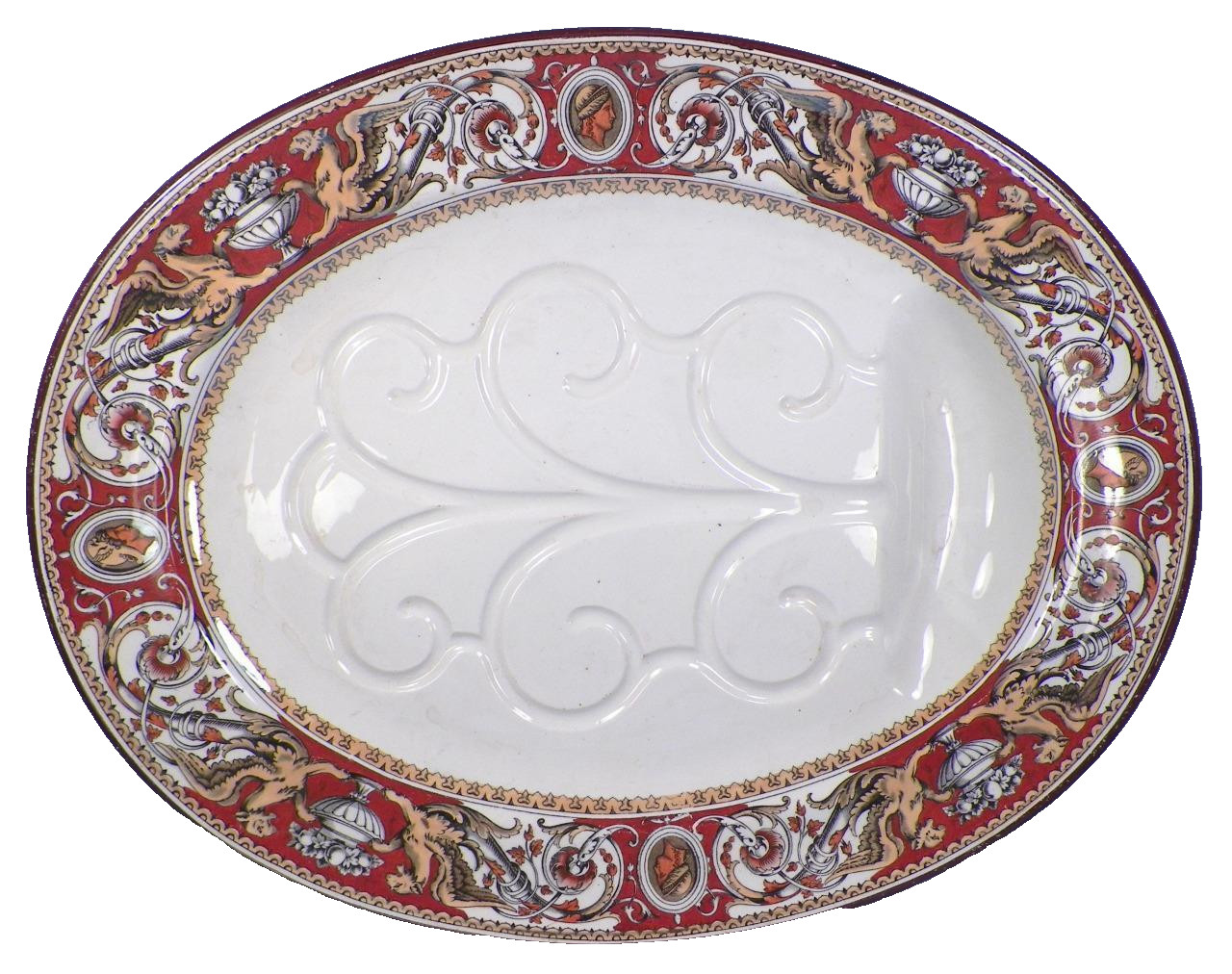 Minton Florentine Platter Griffins God Mercury Transferware 1862 Antique HUGE