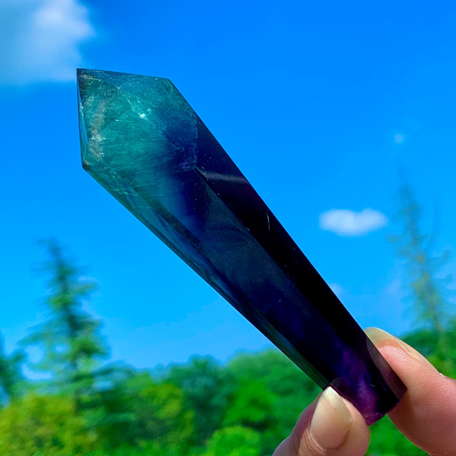 89G Natural Beautiful Colour Fluorite Crystal Gem Single End Magic Wand Healing
