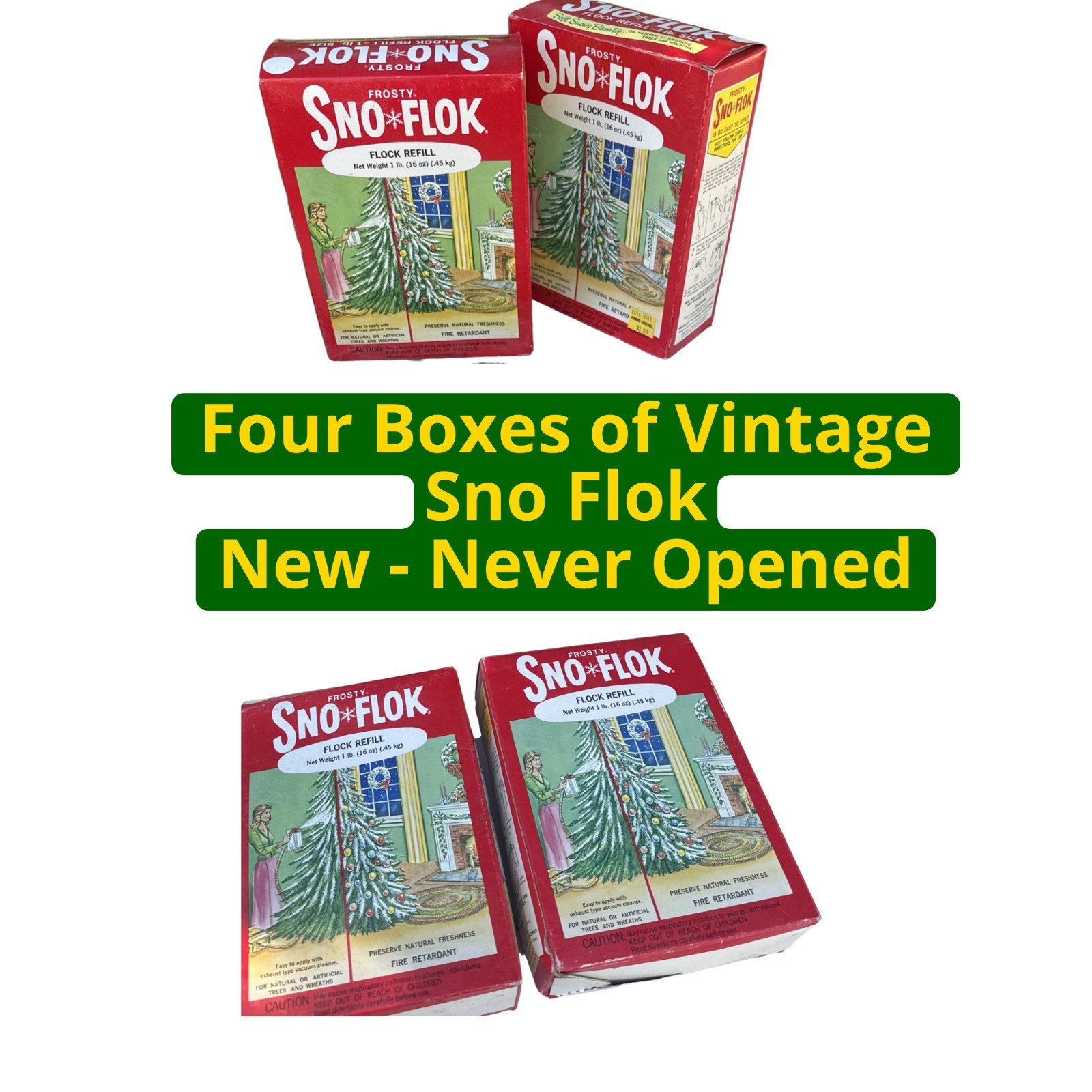 Vintage Sno Flok Flocking Powder Box Lot NOS Christmas Tree Snow Spray MCM Deco