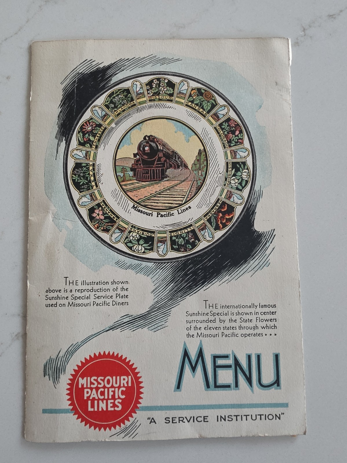 Antique 1933 Missouri Pacific Lines Railroad Menu Antique 1933 Missouri Pacific Lines Railroad Menu