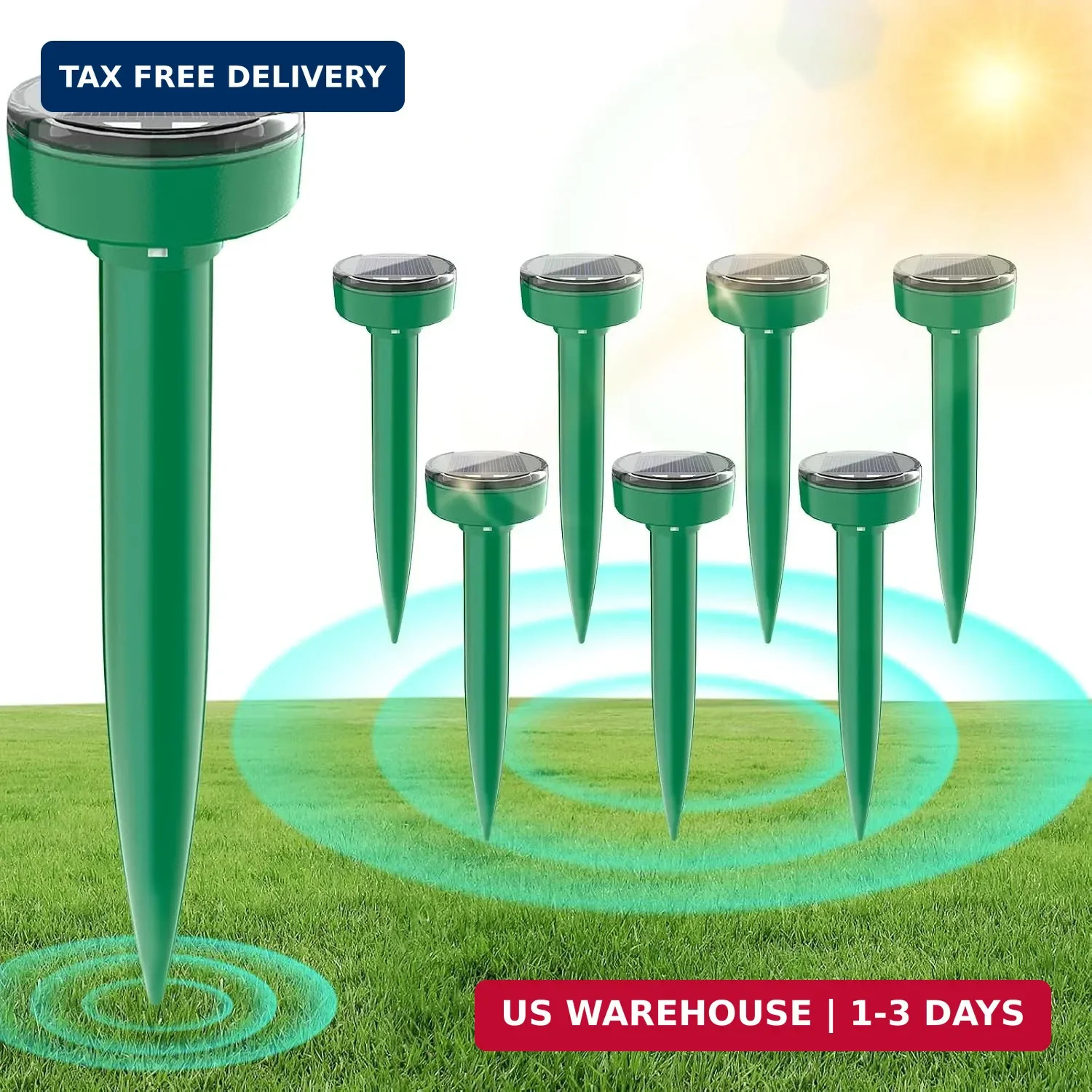 8 Pack Mole Repellent Ultrasonic,Solar Powered Gopher&Vole Repellent