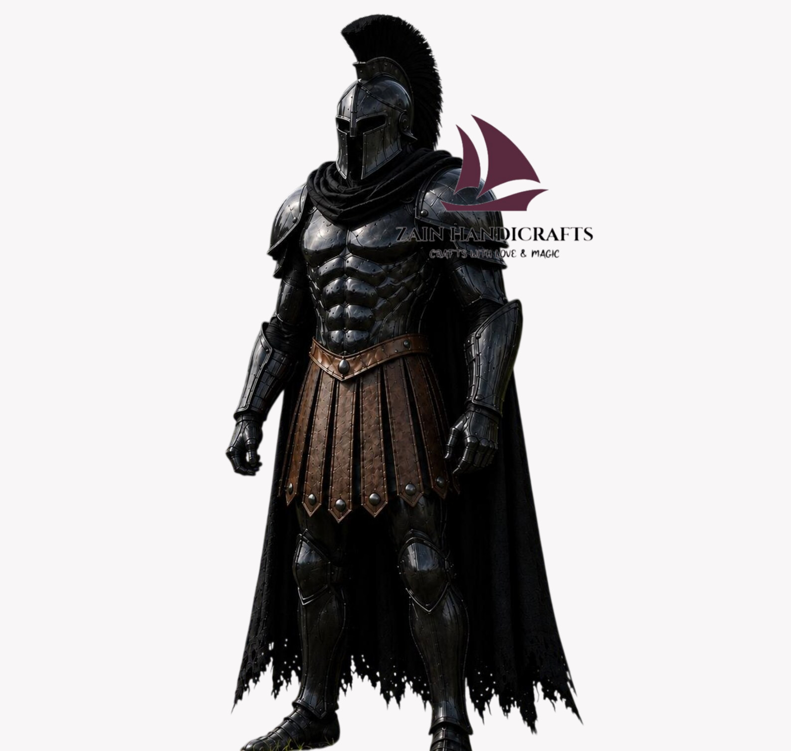 ZAIN Medieval Spartan Warrior Knight Armor Black Steel Greek Armor LARP Cosplay