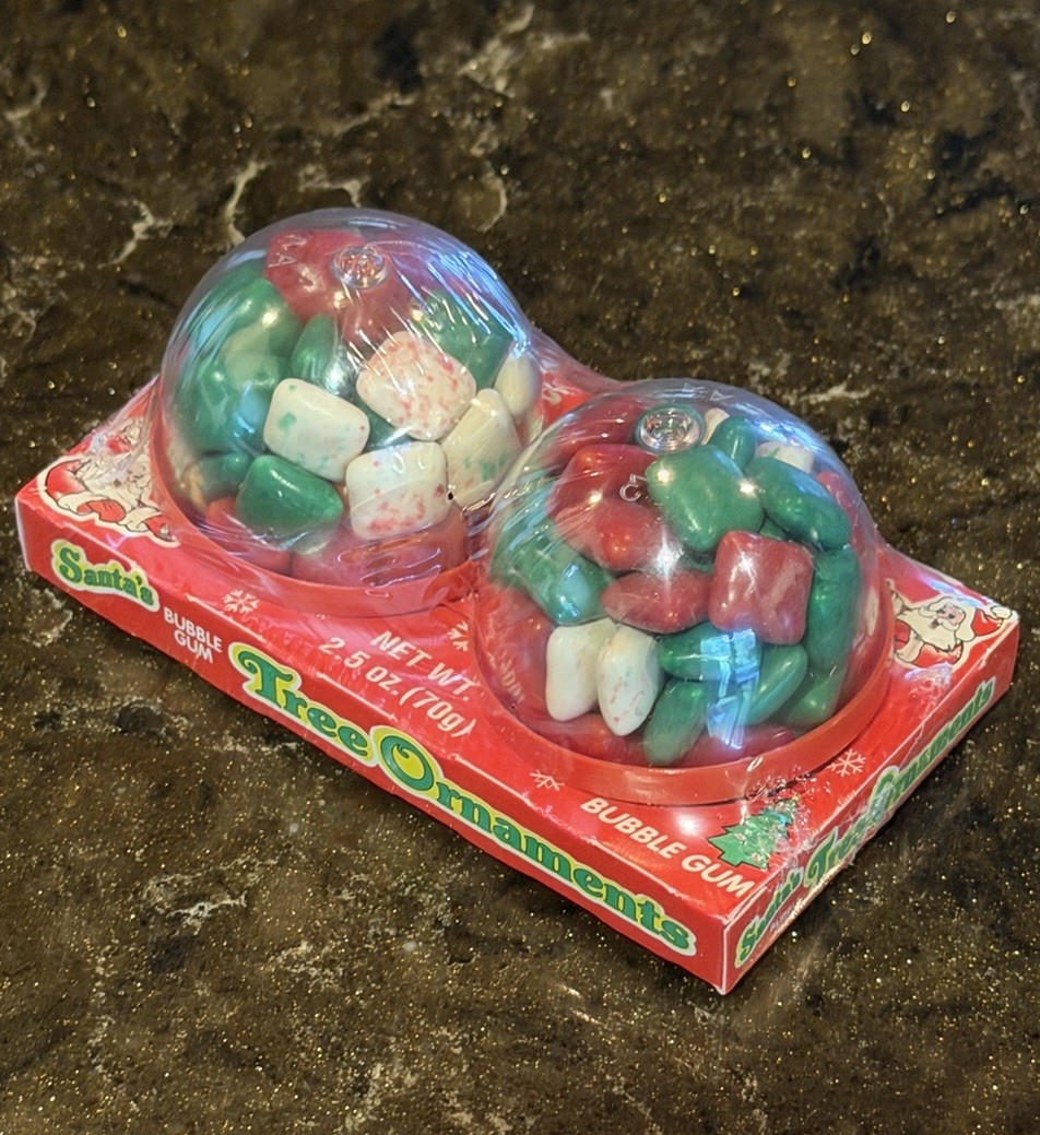 Vintage 1980's Swell SANTA'S BUBBLE GUM CHRISTMAS TREE ORNAMENTS 2 Pack NOS