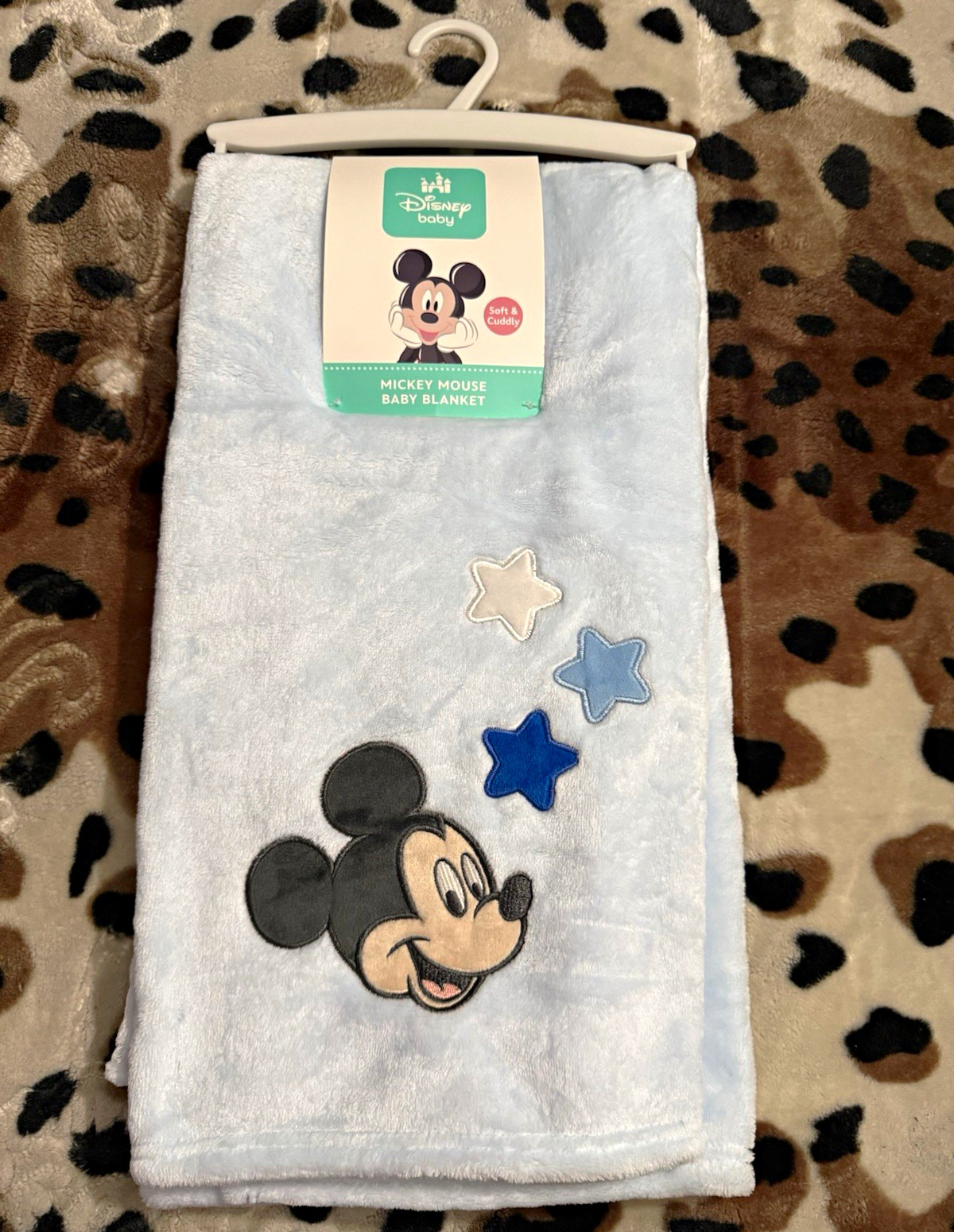 Disney Baby Mickey Mouse Soft Cuddly Light Blue Blanket/Throw with Stars