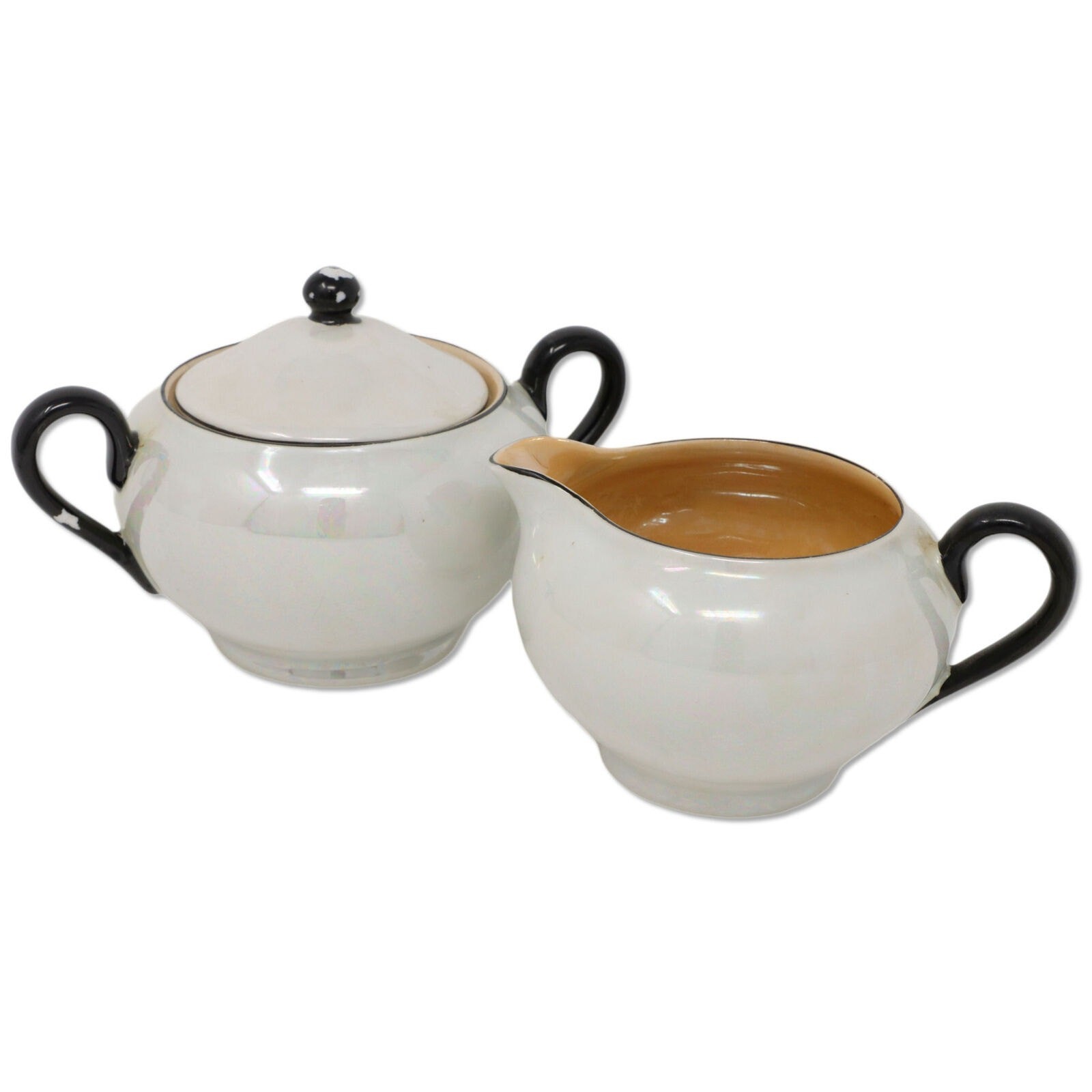 Atlas China Pearl Lusterware Creamer Sugar Bowl Set Czechoslovakia Vintage 1920s