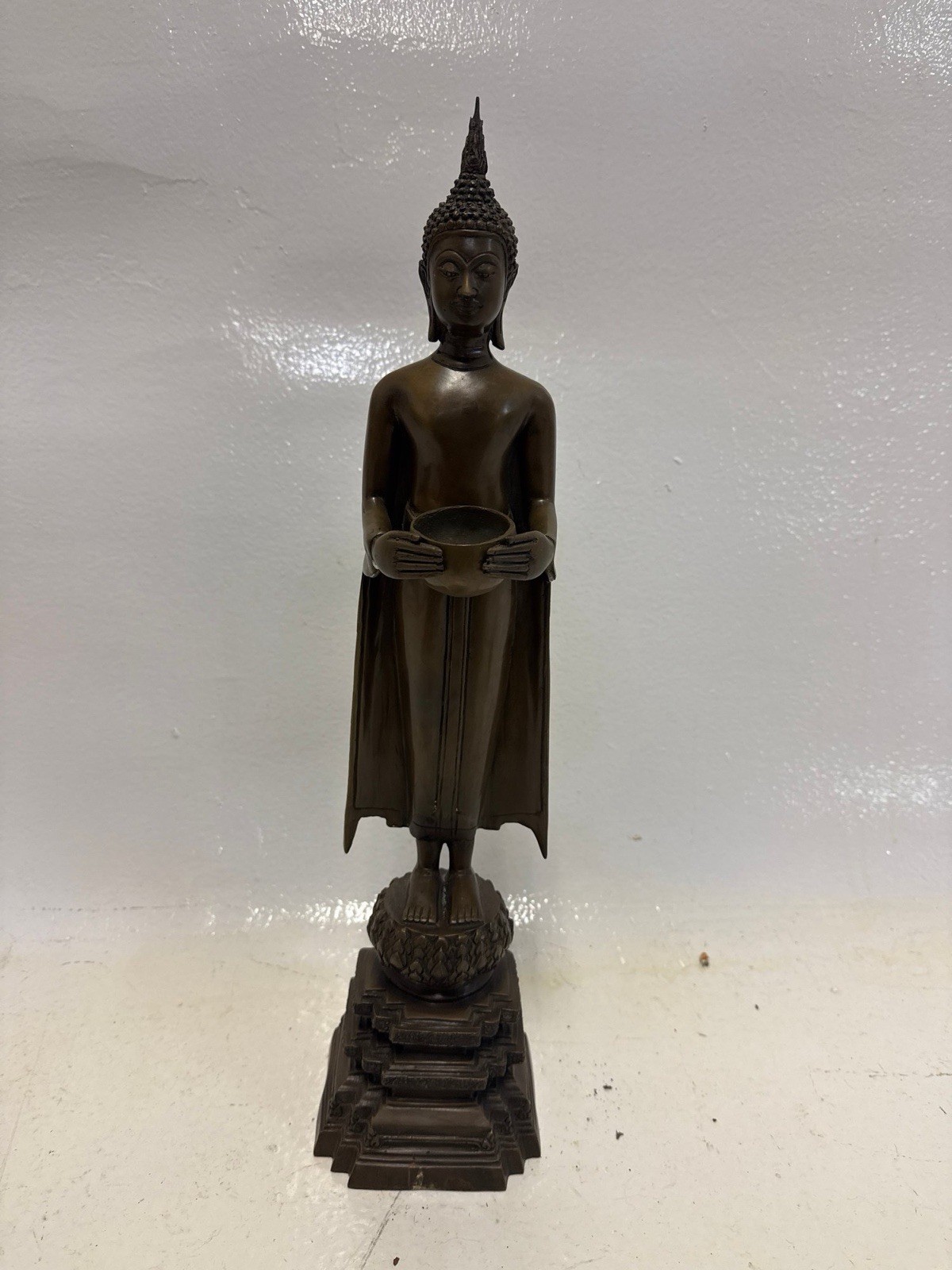 Bronze Buddha Statue Thai with Alms Bowl Figurine Thailand