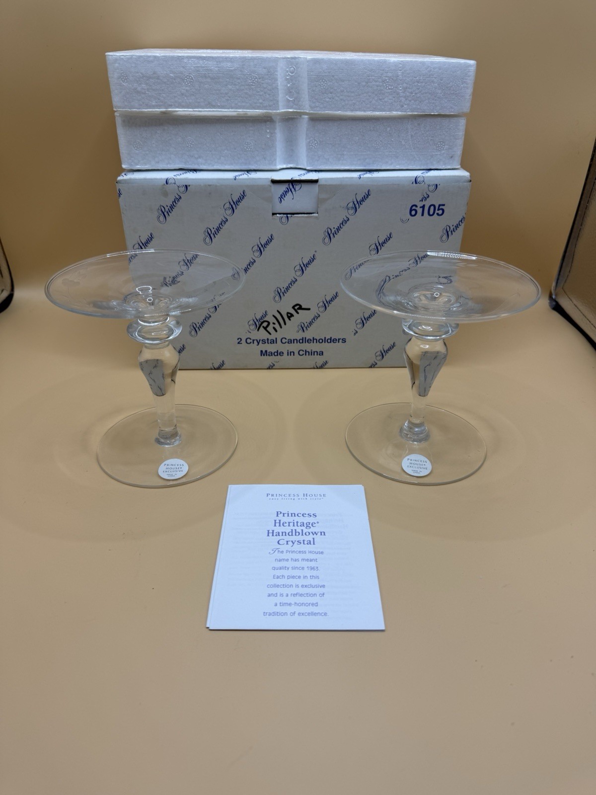 Princess House #6105 Heritage 2 Pc Crystal CandleHolder Set NIB