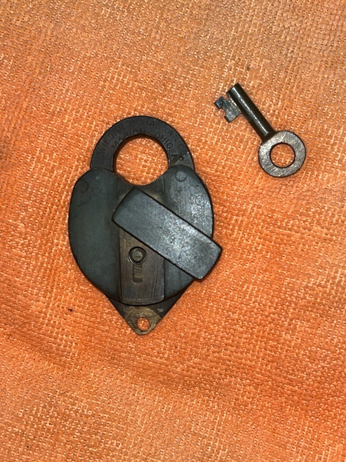 Wilson Bohannan Co. Marion Ohio Brass Heart Lock Key Antique Vintage Rare