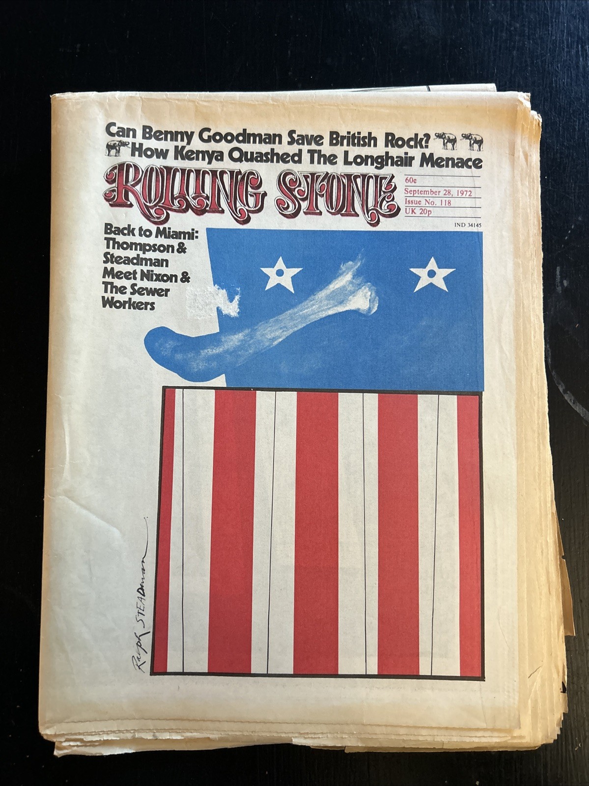 HUNTER THOMPSON RALPH STEADMAN Fear & Loathing Miami Rolling Stone Mag 9/28/72