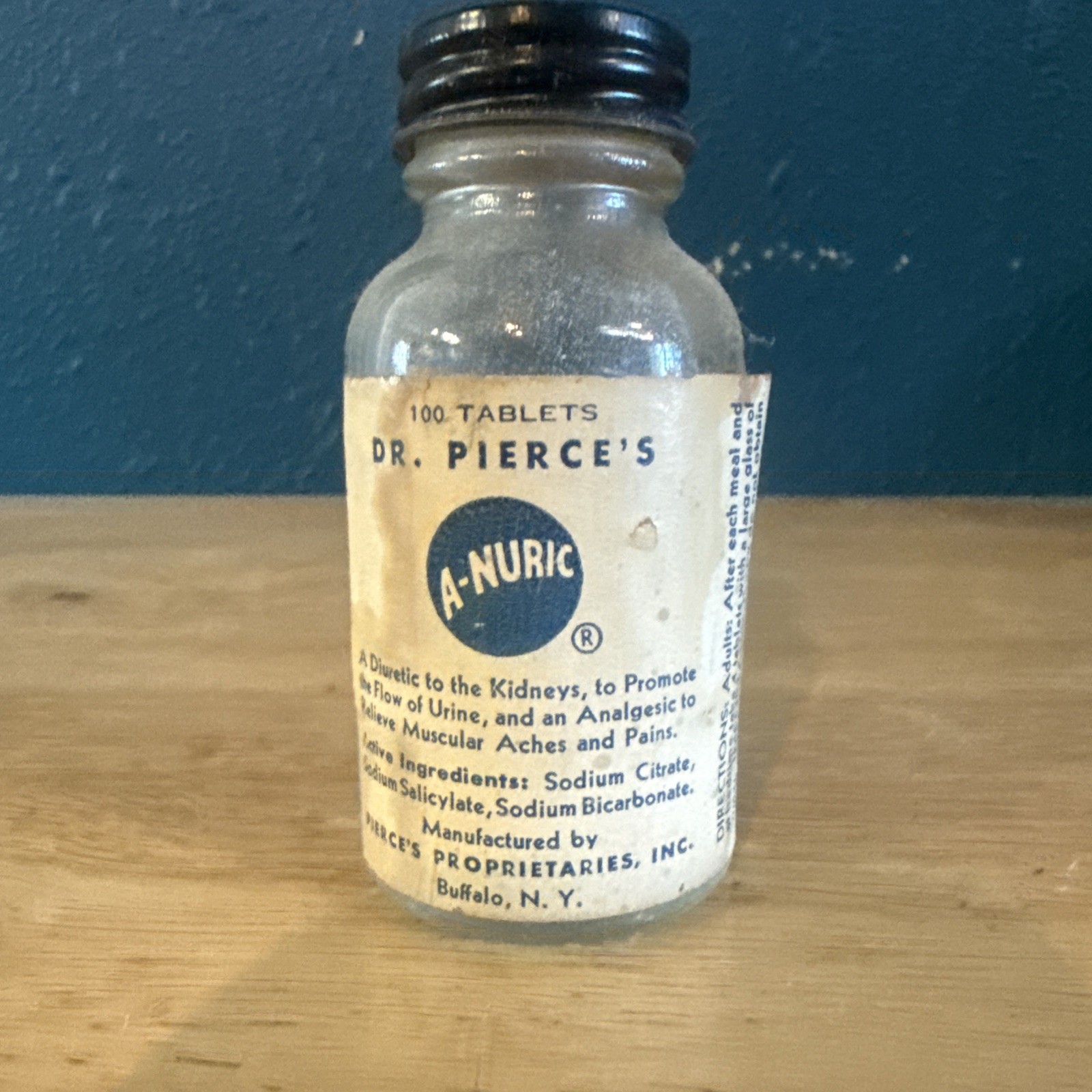 Vintage Dr. Pierce's A-Nuric Tablets Bottle with Rare Intact Paper Label Vintage Dr. Pierce's A-Nuric Tablets Bottle with Rare Intact Paper Label