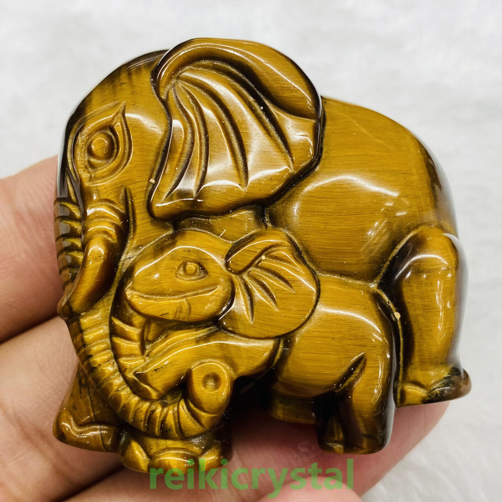 Natural tiger\'s-eye Quartz Hand Carved Elephant Skull Crystal Reiki healing