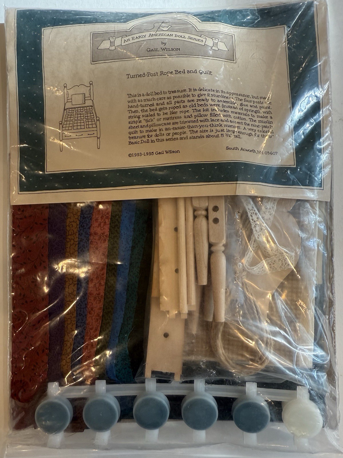 An Early American Doll Series Gail Wilson Turned Post Rope Bed & Quilt