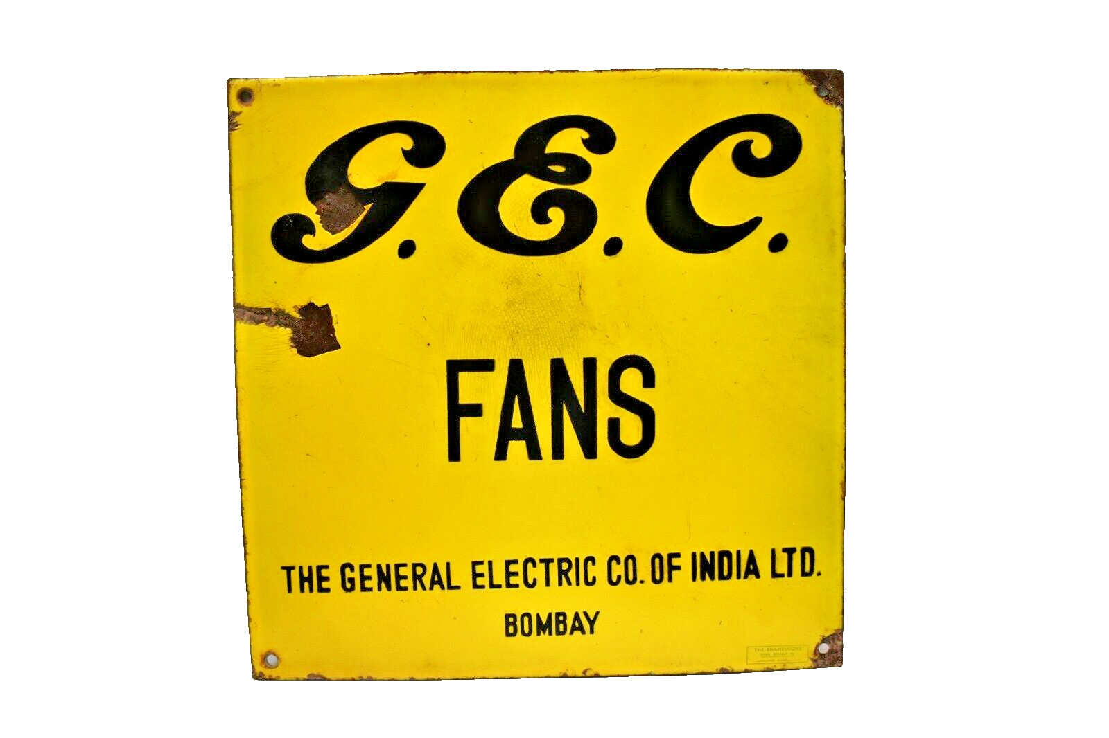 Vintage G.E.C. Electric Fans Enamel Sign Porcelain General Electric Co. 13x13