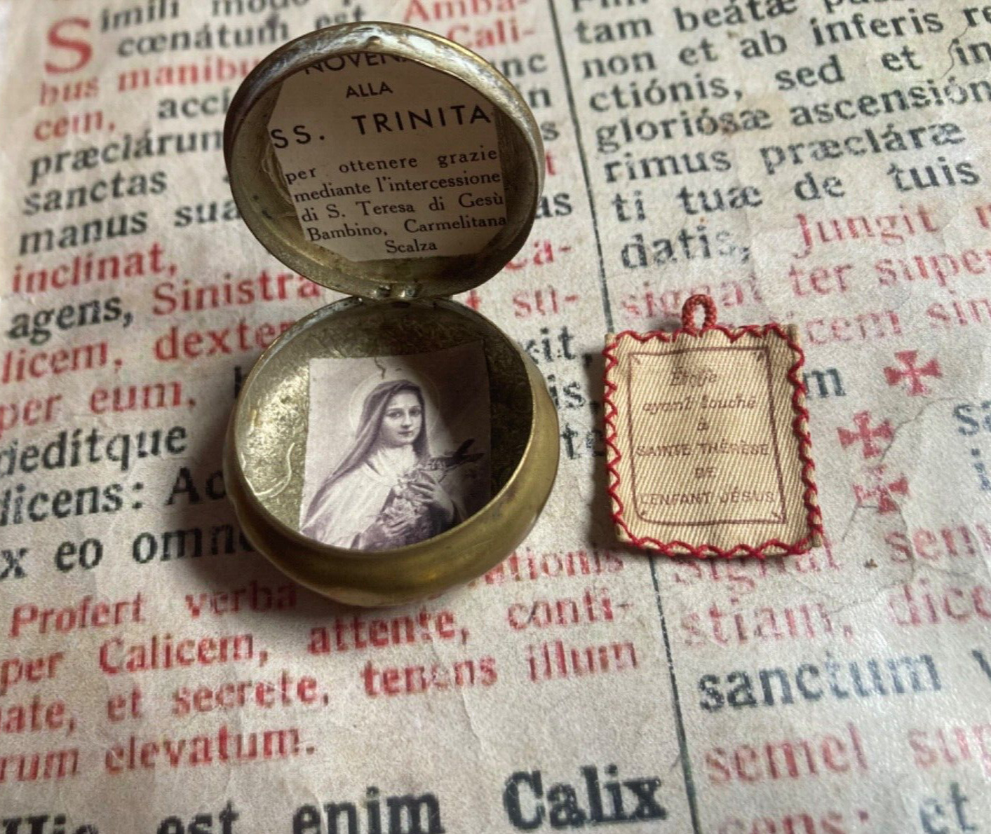 RARE RELIC St Therese Jesus infant : Special 1° class with bronze reliquary 