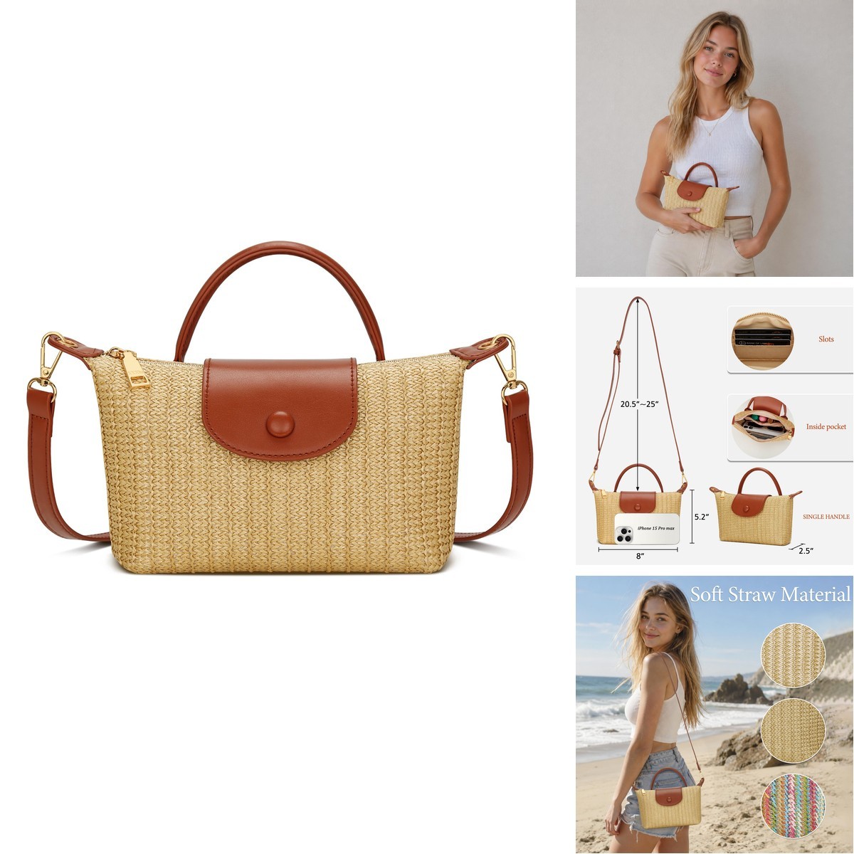 KKXIU Mini Top Handle Purse Women Small Summer Straw Beach Crossbody Bags Lady