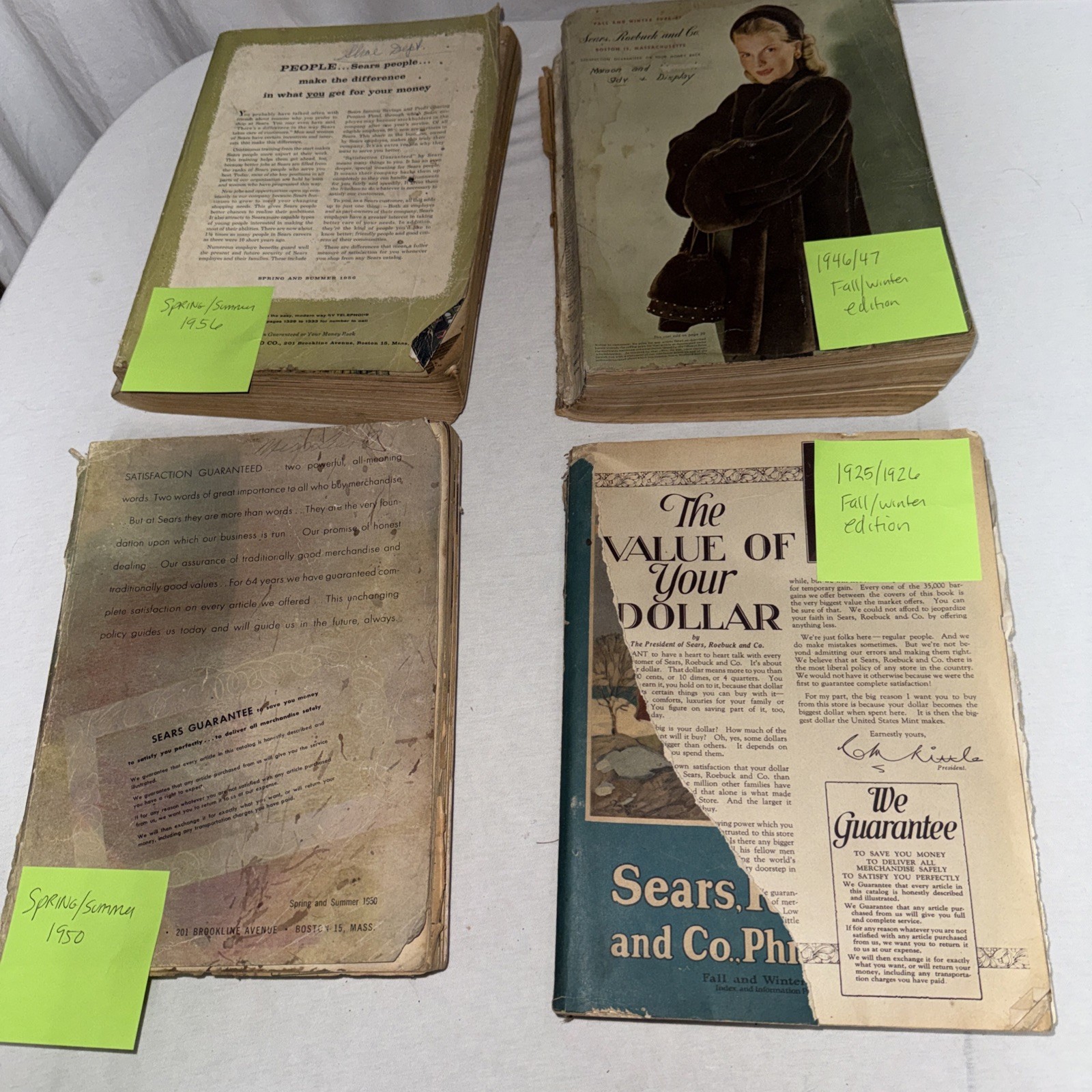 4 Vtg Sears & Roebuck Catalogs Original 1925/26 FW, 1946/47 FW, 1950 SS, 1956 SS