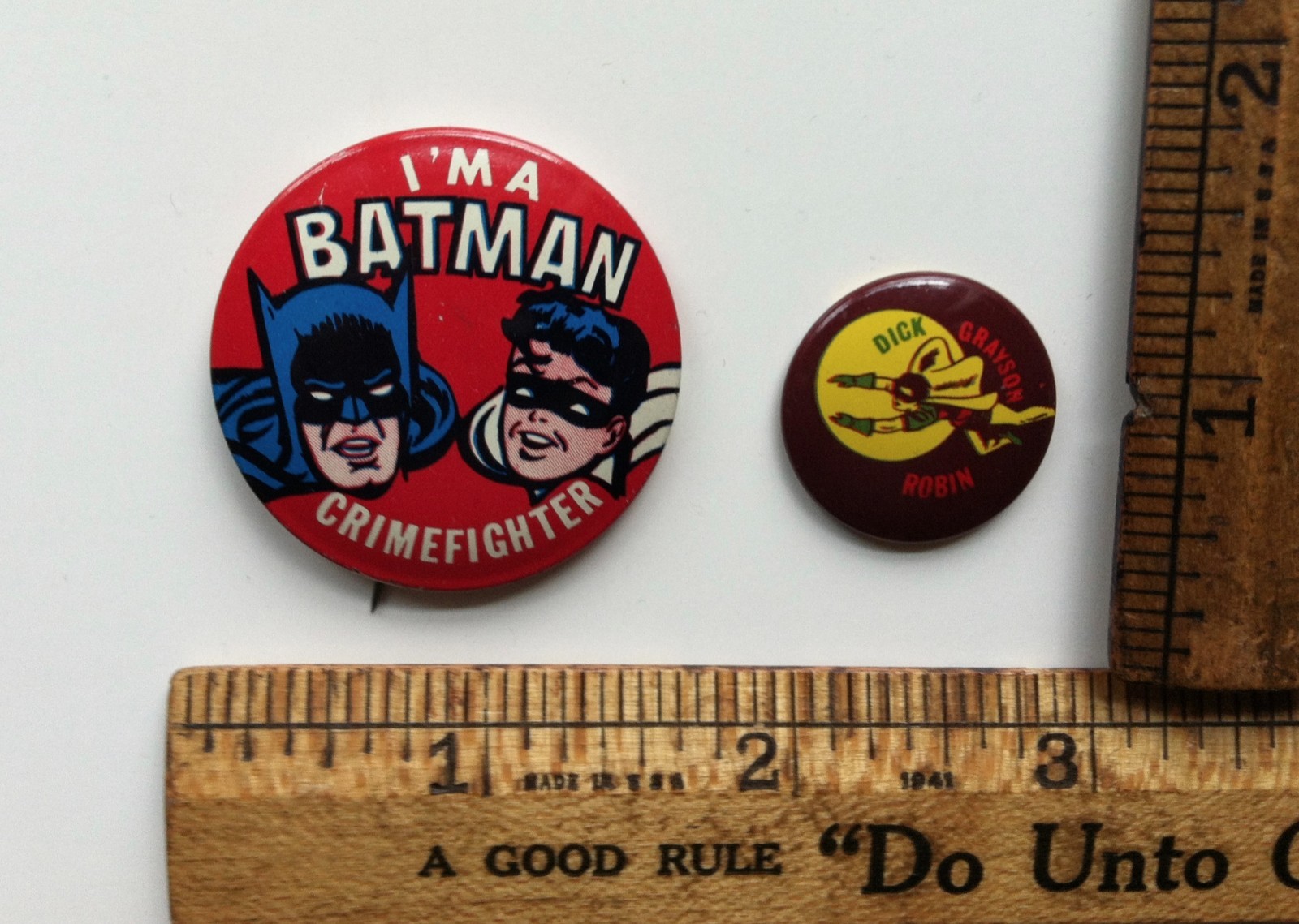 Vintage Original 1966 Batman & Robin Pin W/ Rare Robin Dick Grayson Pin