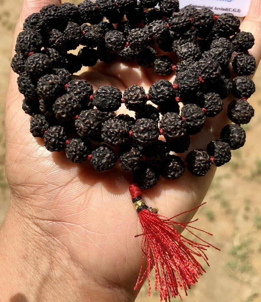 Natural 5 Mukhi RUDRAKSHA Black Rudraksh Mala ROSARY 108+1 Prayer Beads