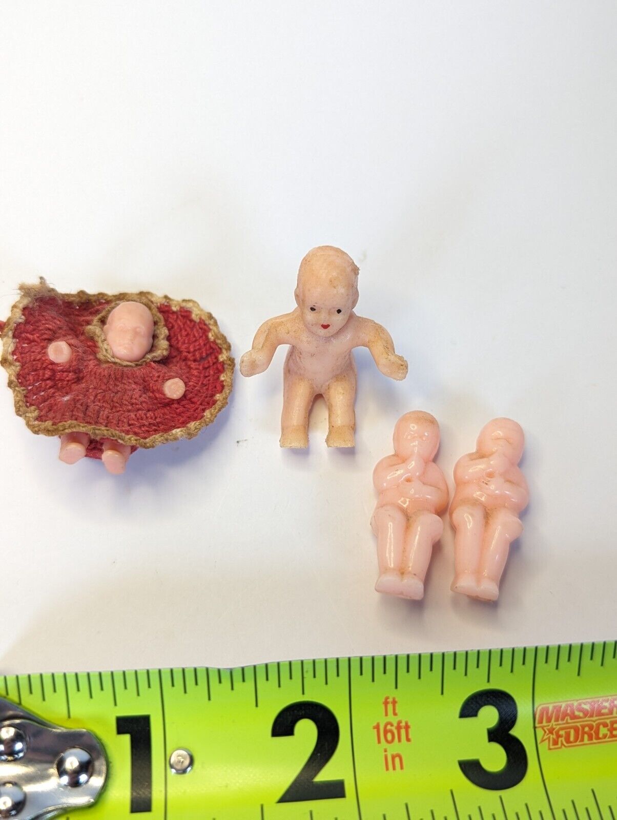 4 Miniature Baby Dolls 1 In Crochet Dress Drawers, 2 Twins, 1 Sit Retro Antique