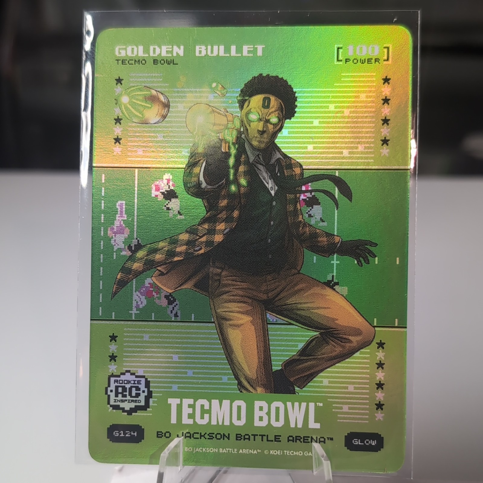 HTN Tecmo Bowl Bo Jackson Battle Arena Golden Bullet G124 Glow Hologram Card