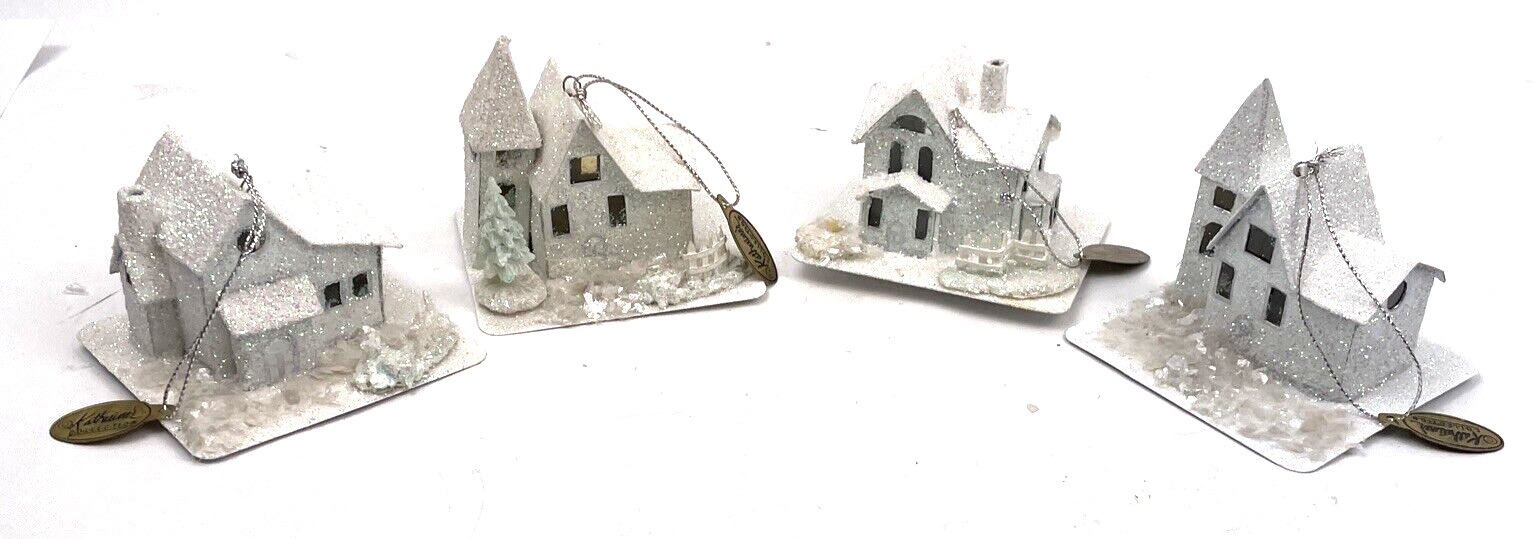 Katherine’s Collection White Glitter Christmas House Ornaments 3x3x2 Lot 4