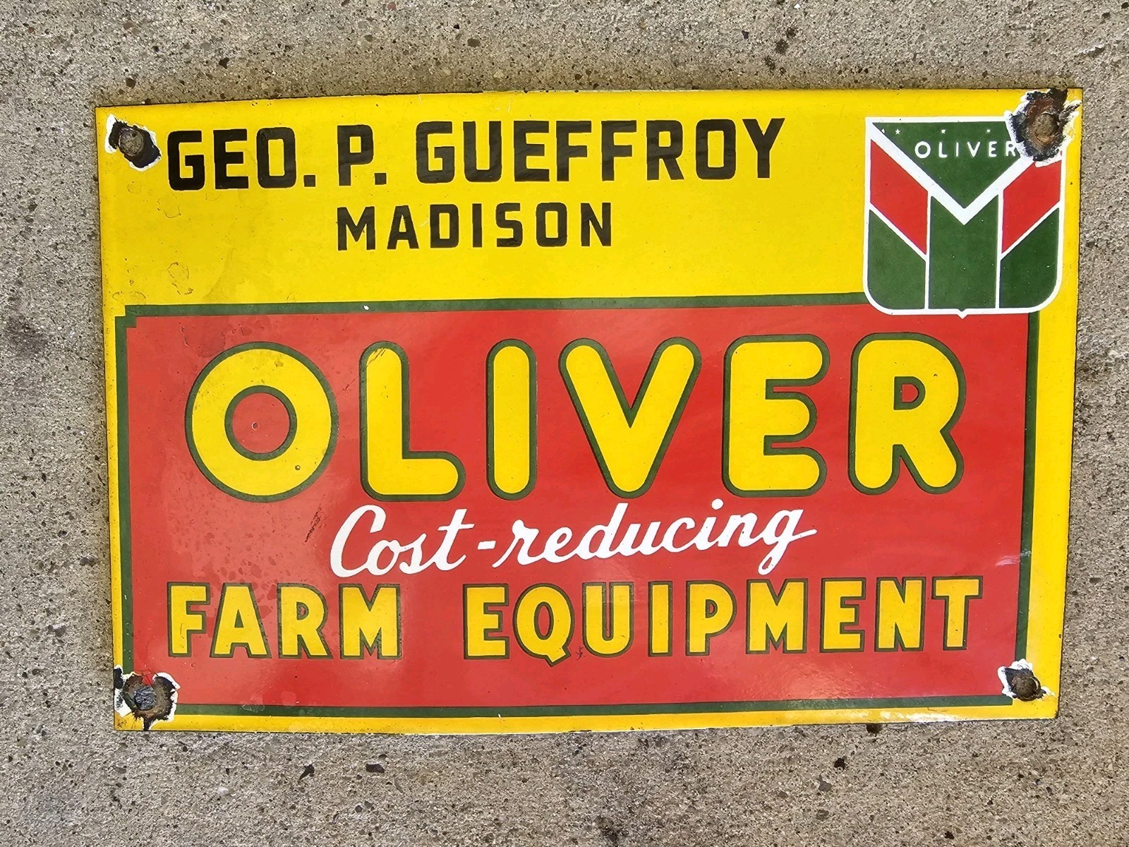 VINTAGE 1950'S OLIVER EQUIPMENT PORCELAIN SIGN 