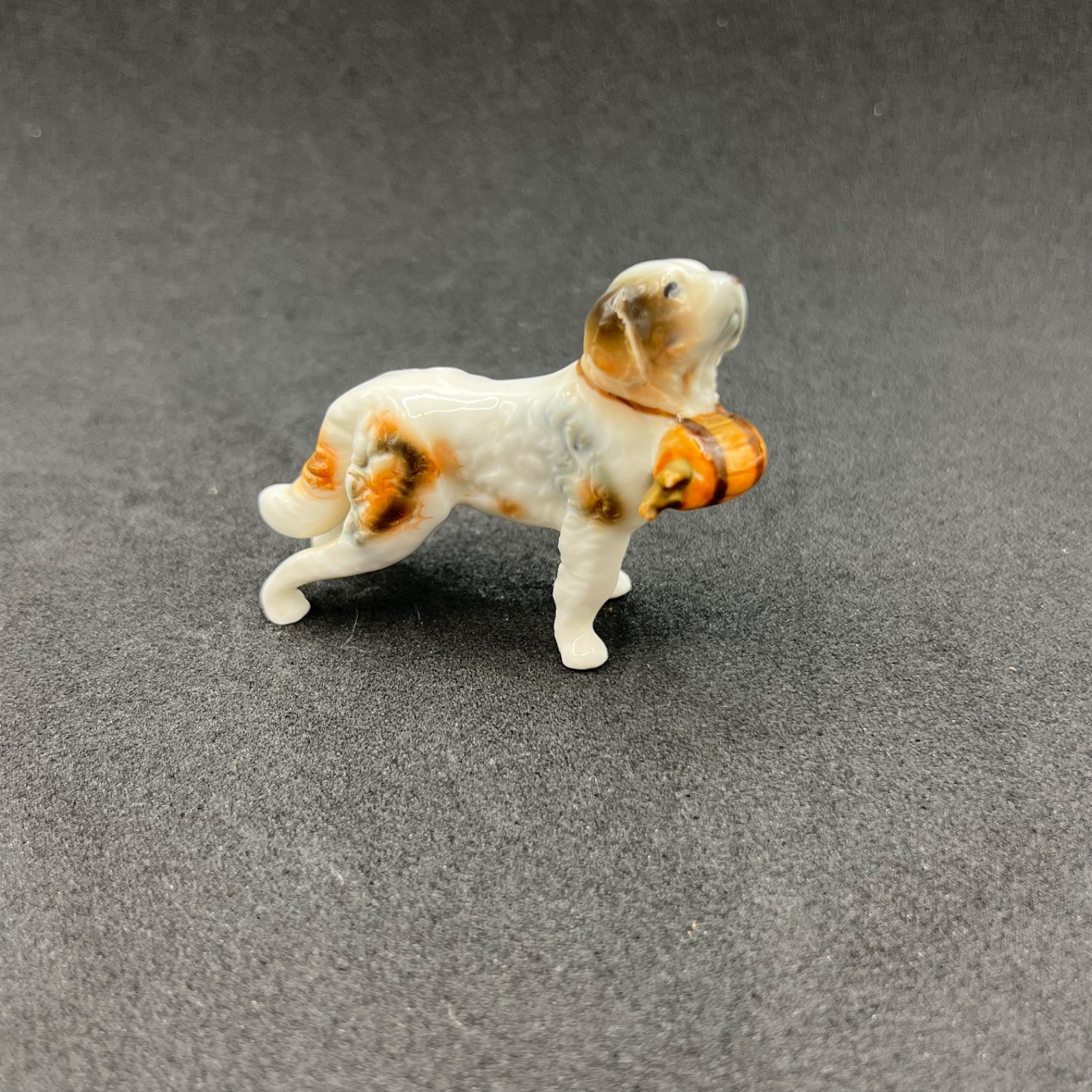 Saint Bernard Dog Figurine Miniature Rescue Brandy Barrel VTG Japan Bone China