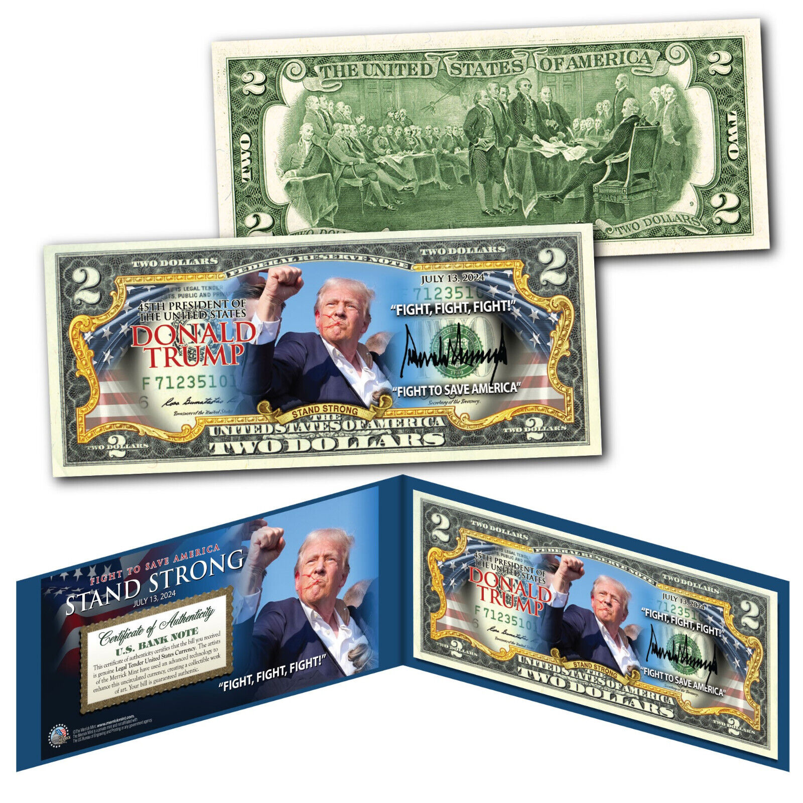 Donald Trump Assassination Attempt Licensed Photo Genuine Color $2 U.S. Bill