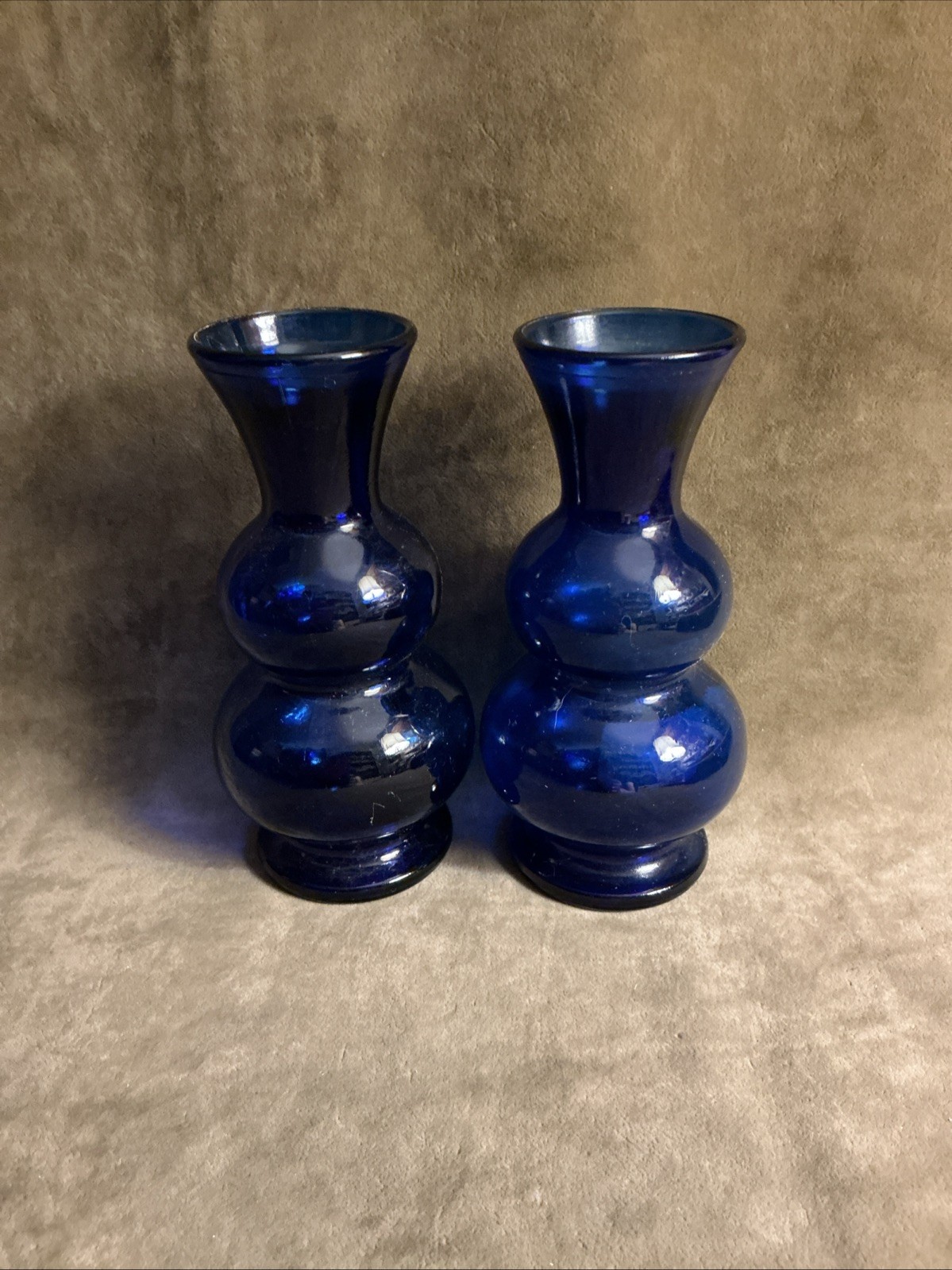 1930S Cobalt Blue Maryland Glass Company Double Ball Design Bud Vase Pair 