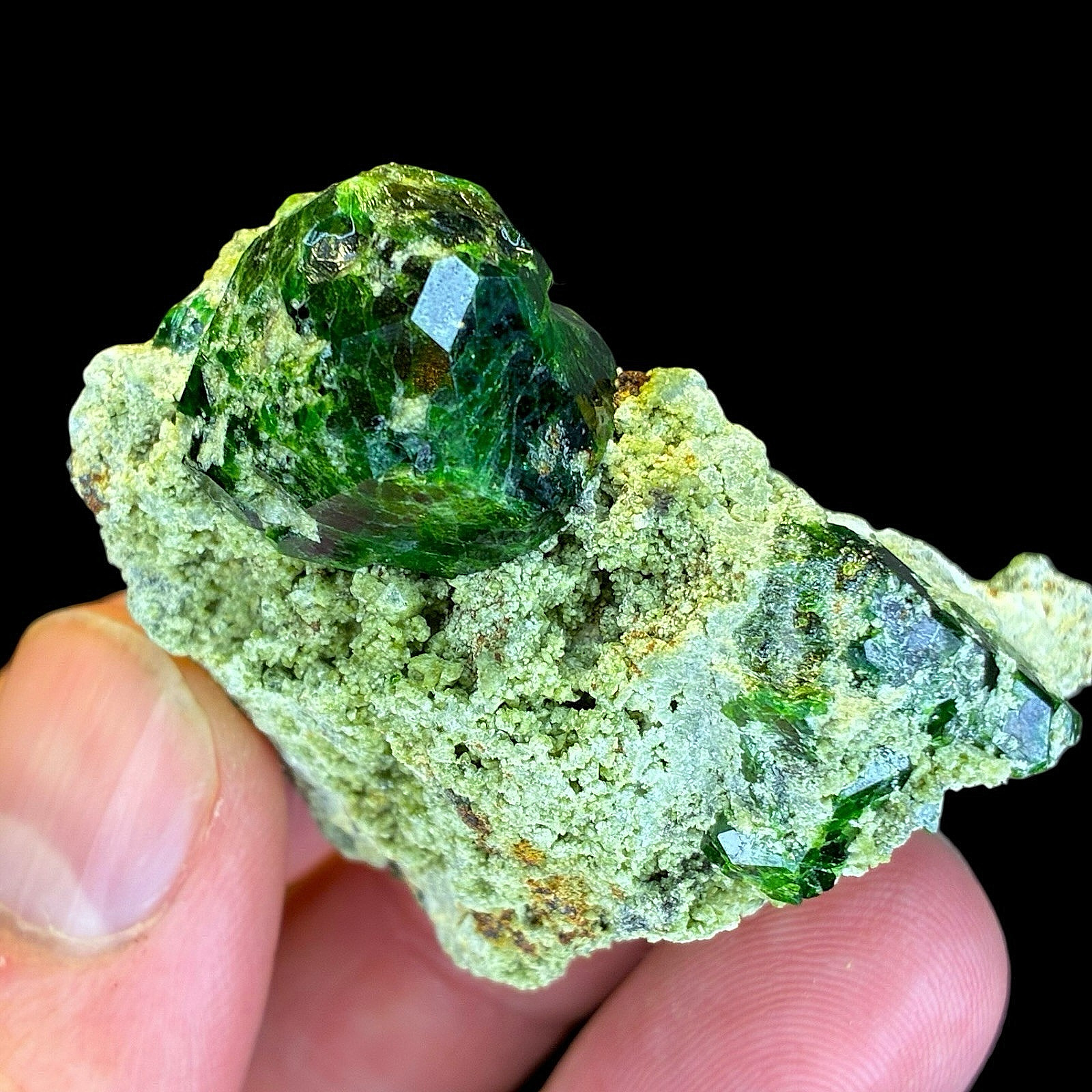 Rare Demantoid Garnet Crystal Cluster on Matrix, Green Andradite Mineral Specime