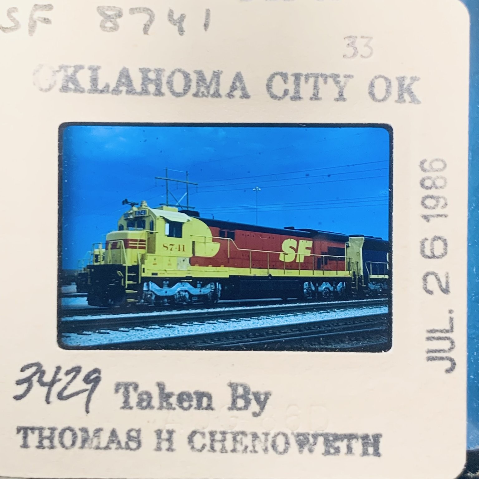 Original 1986 Santa Fe SF 8741 Diesel Locomotive Train Slide Oklahoma City OK