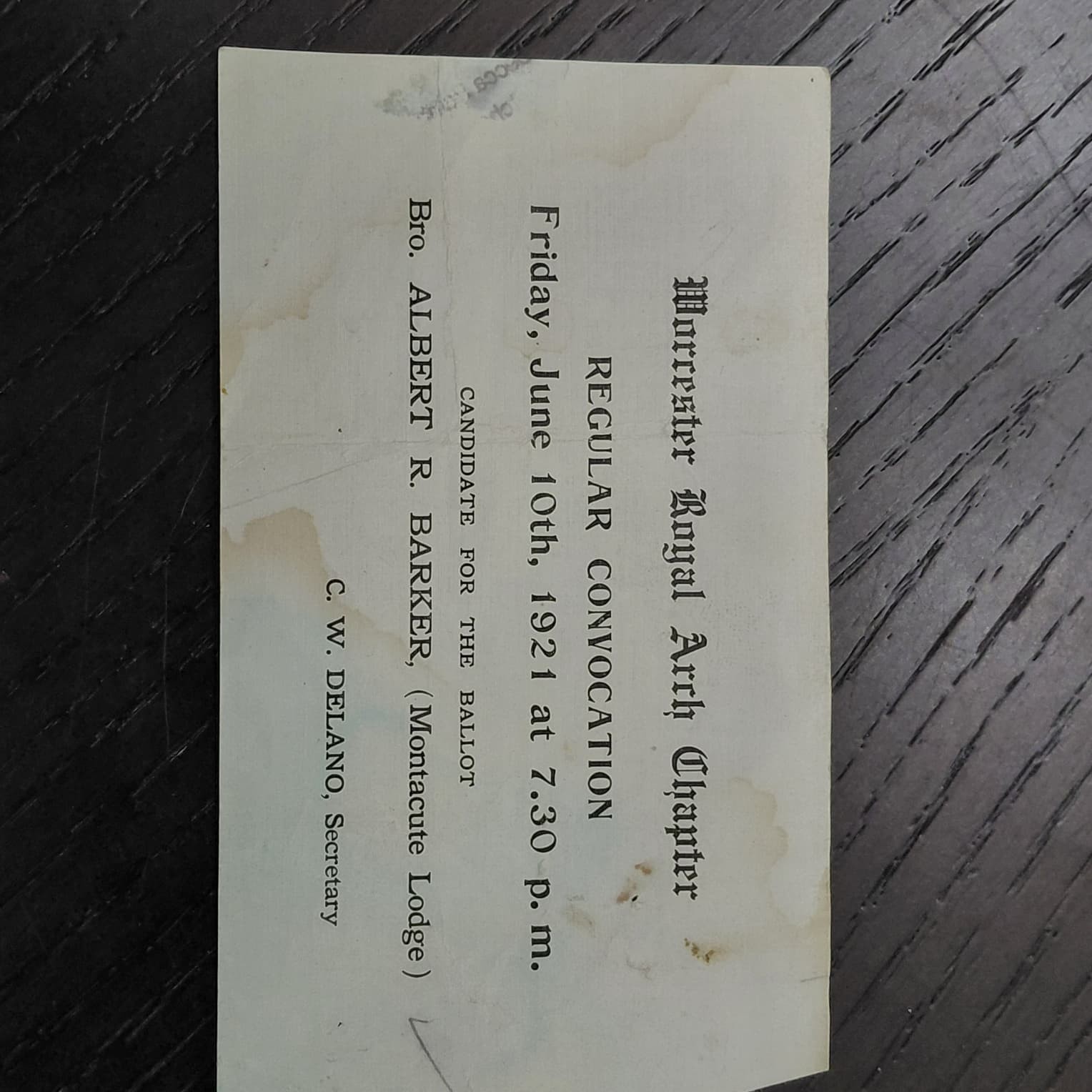 Antique 1921 Masonic Royal Arch Invitation Worcester Massachusetts