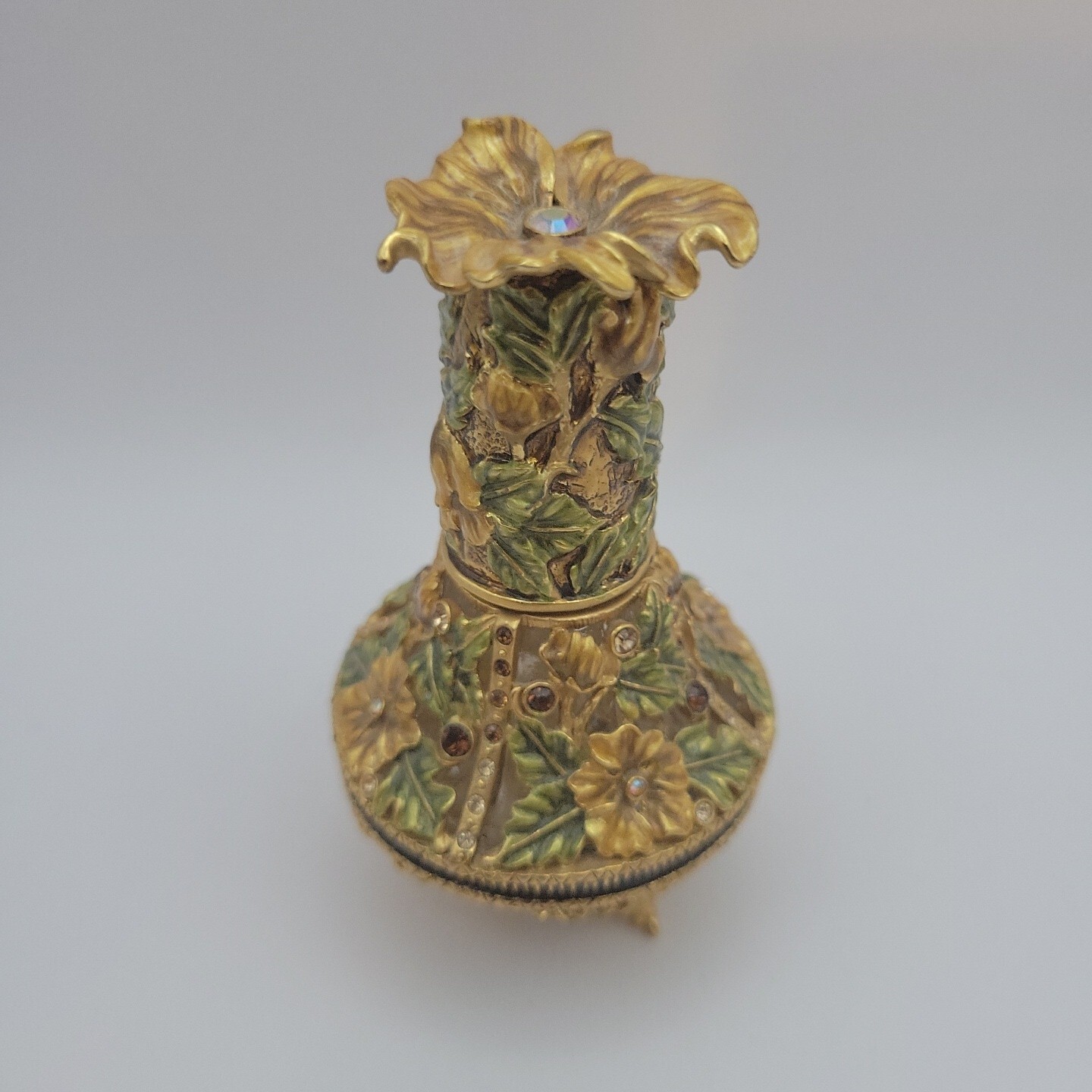 Vtg 2004 Ornate Gold Floral Glass Perfume Bottle 3.5\