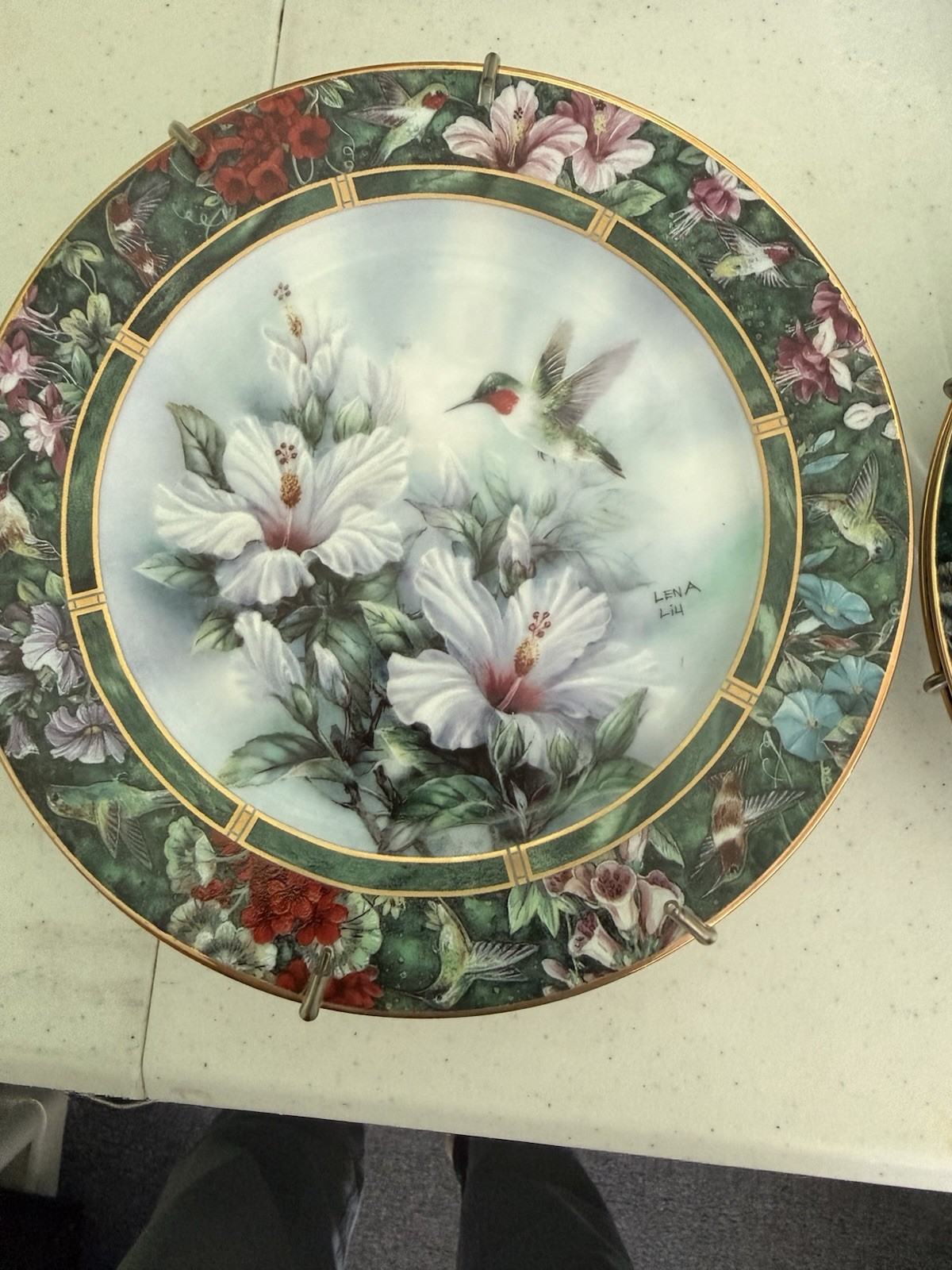 Lena Liu’s  Complete Vintage 8 Piece hummingbird Plate Collection With COA