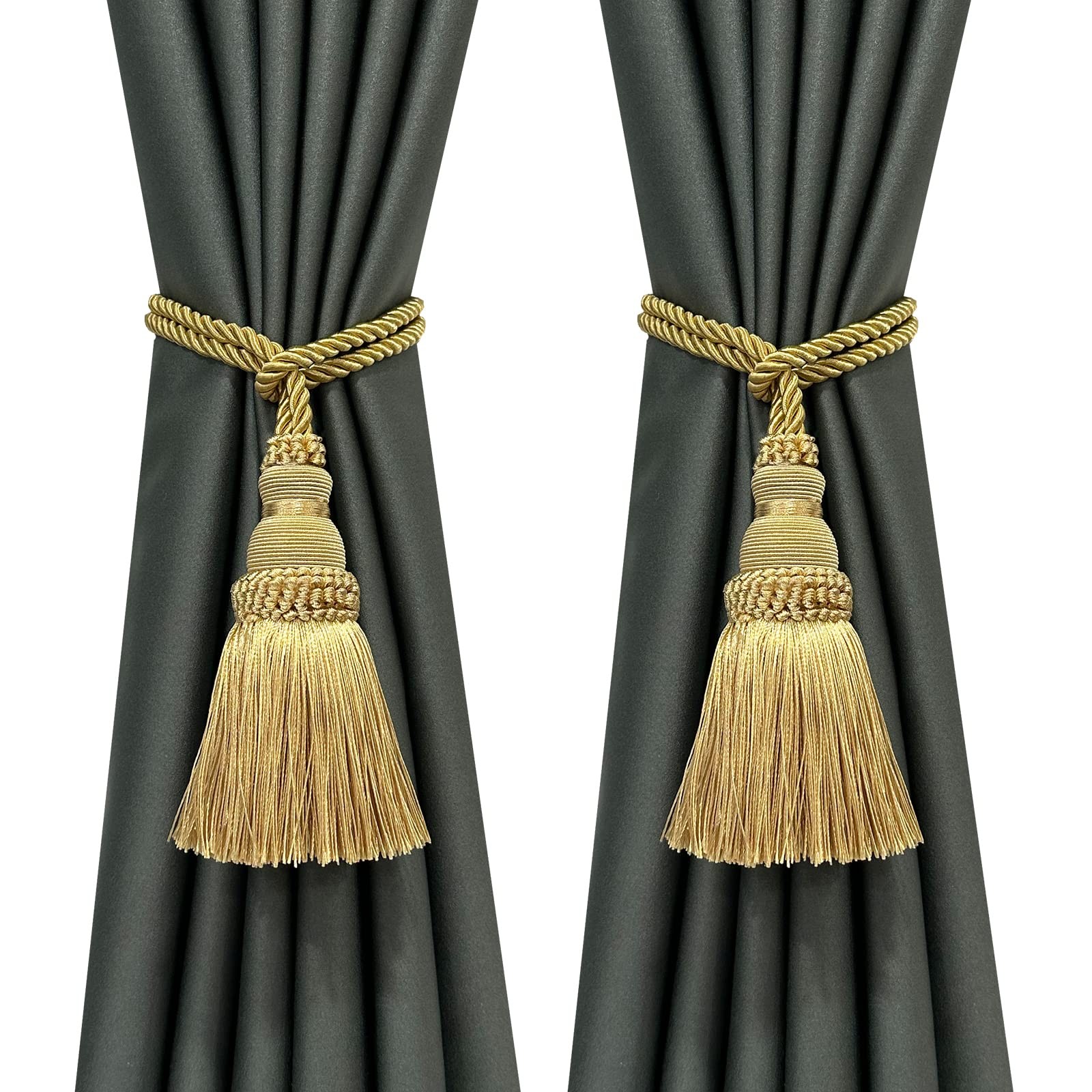 2 Pack Curtain Tie Backs Rope Tassels for 2p, Gold