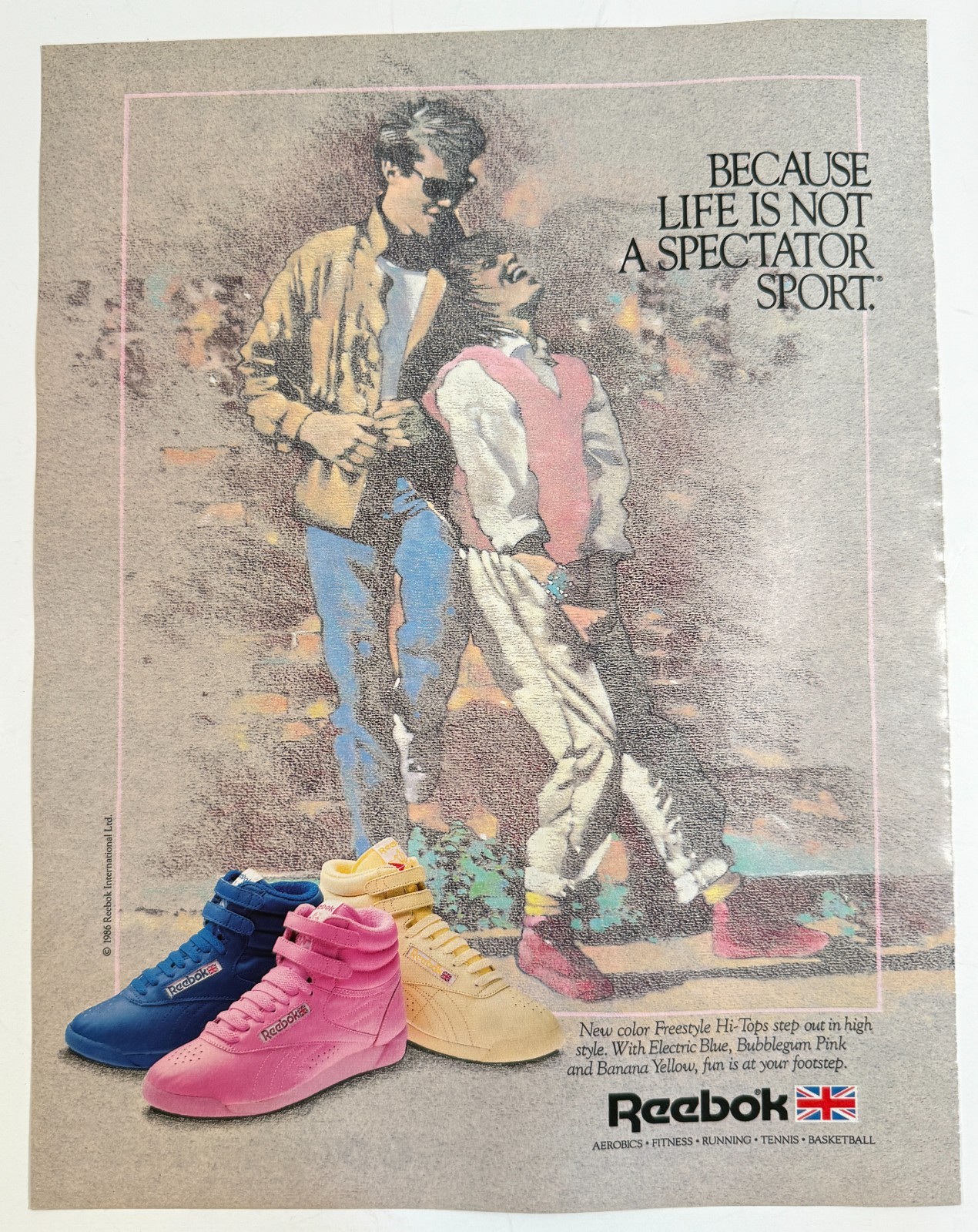 Vintage 1986 Reebok Life Is Not a Spectator Sport Advertisement Print Ad