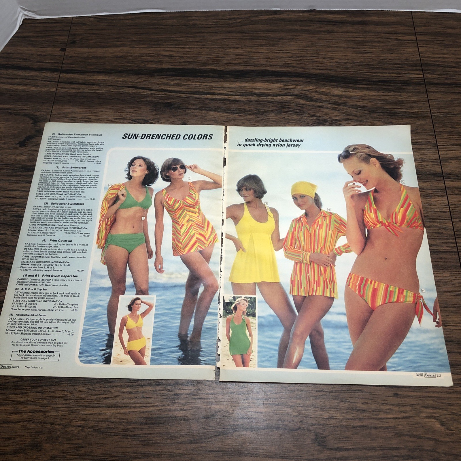 2x 1976 MCM Womens Fashion Swimsuit Ad Sears Catalog Pages Bikini Swimdress
