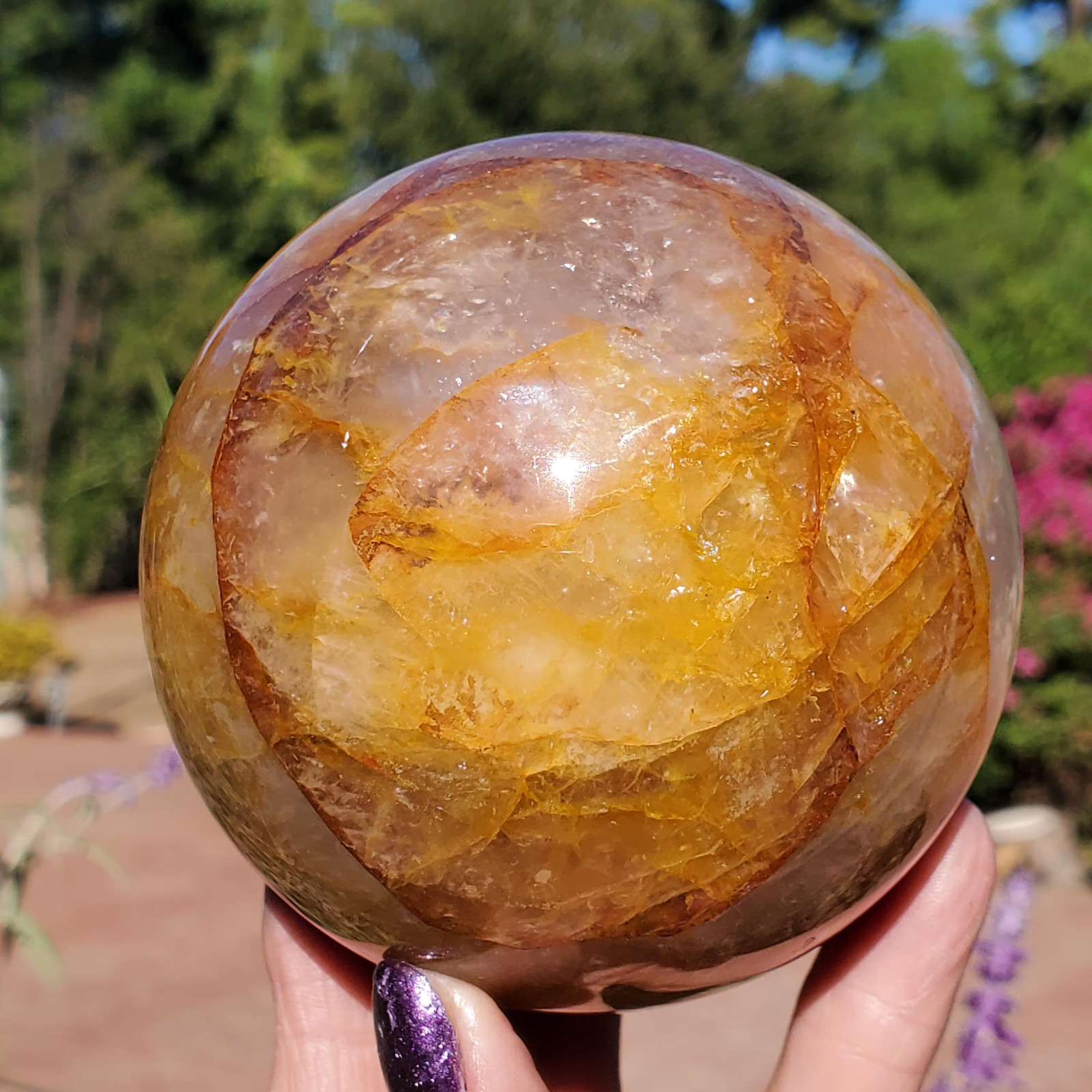 Golden Healer Quartz Large Sparkly Flashy Sphere Crystal 834 grams 84 mm
