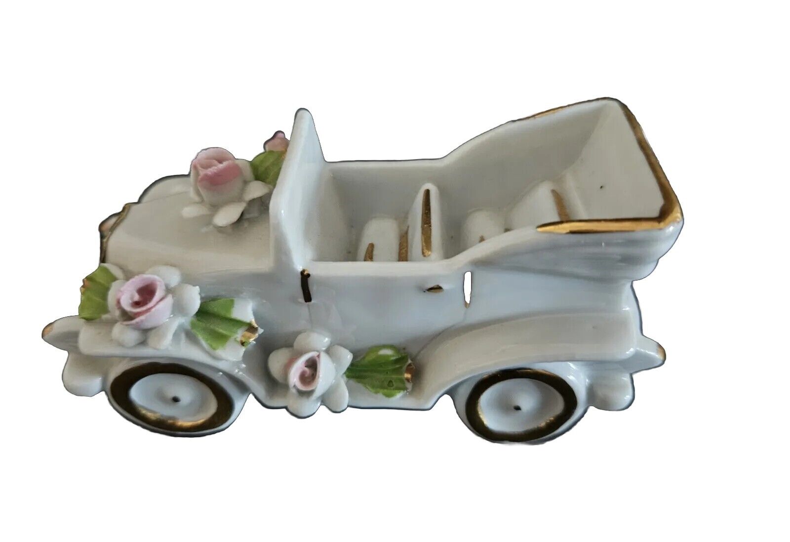 EUC Vintage Capodimonte Porcelain Car Figurine 4.5” L X 2” H X 1 ¾” D, “N” Italy