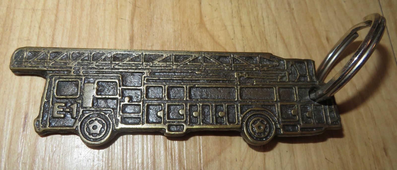 Vintage Firetruck EMERGENCY ONE INC Key Chain Fob E-1 Brass Ocala Florida 4”