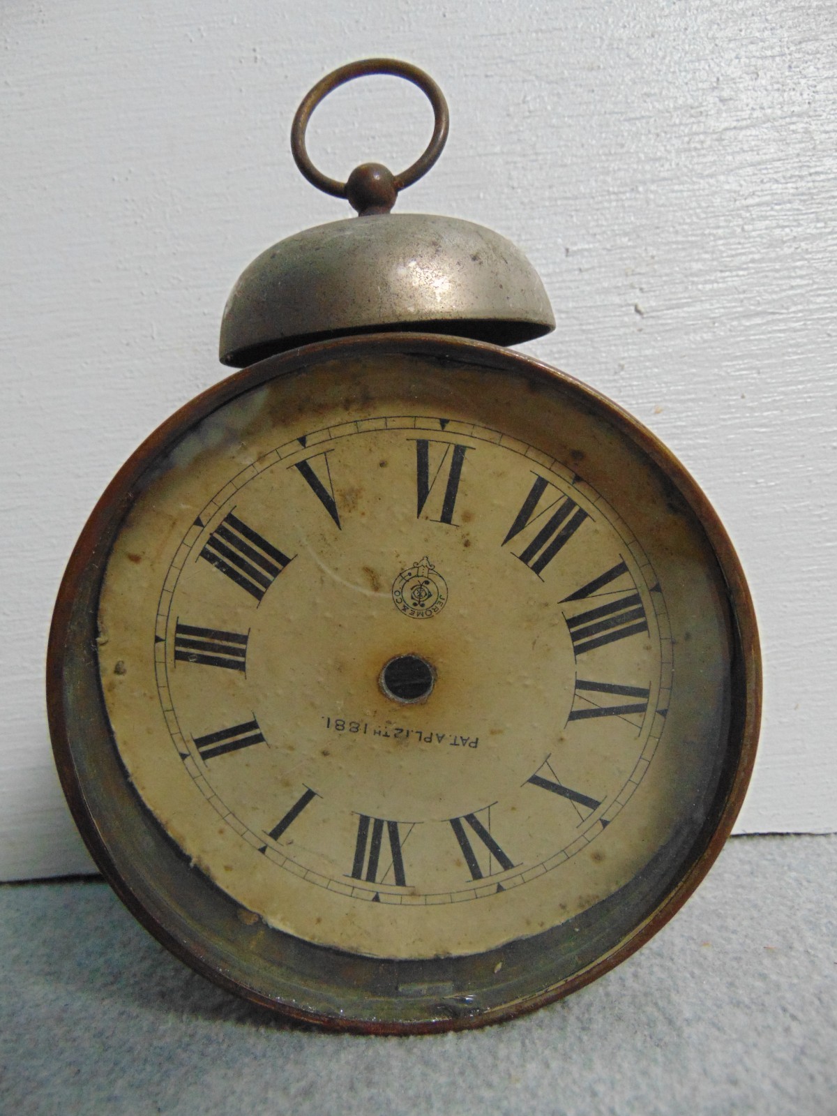 ANTIQUE JEROME AND CO PEG LEG ALARM CLOCK CASE AND DIAL PARTS
