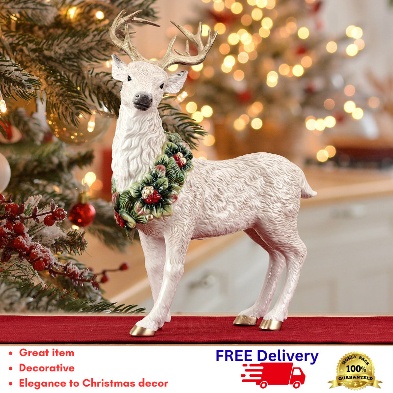 Fitz and Floyd Woodland Holiday Standing Deer Figurine Ceramic Christmas Decor