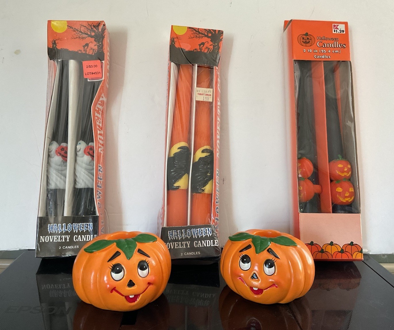 Vtg 1986 Geo Z Lefton Halloween Pumpkin Jack-O-Lantern Candle Holders & Candles Vtg 1986 Geo Z Lefton Halloween Pumpkin Jack-O-Lantern Candle Holders & Candles