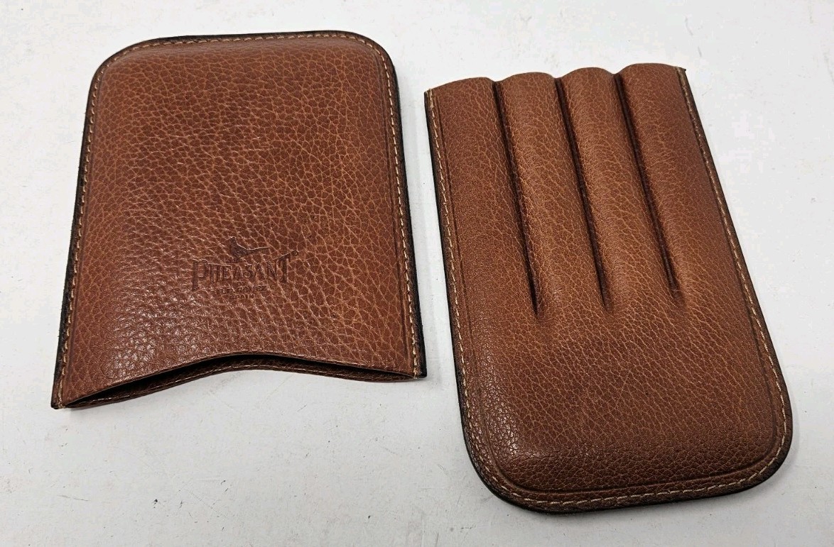 Pheasant by R D Gomez 4 Cigar Case Brown Leather Holder Made in Spain Excellent 