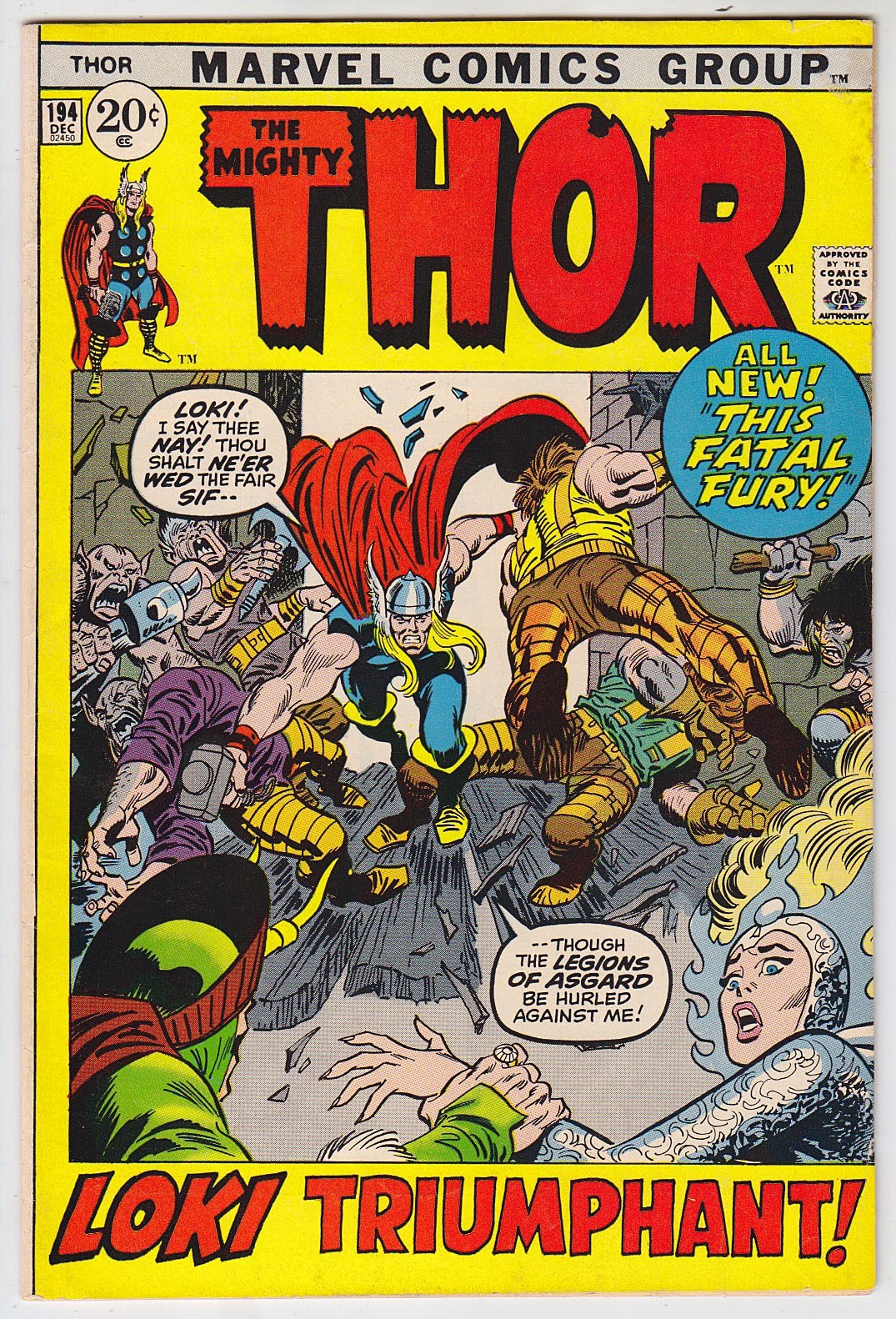 Thor #194, 1971 John Buscema Cover & Art Jack Kirby Loki Rules VF+ 8.5