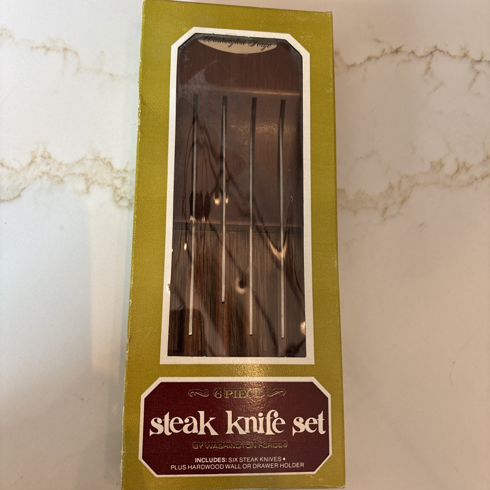 Vintage Forgecraft Stainless 6 Steak Knives New Old Stock With Drawer Wood Block Vintage Forgecraft Stainless 6 Steak Knives New Old Stock With Drawer Wood Block
