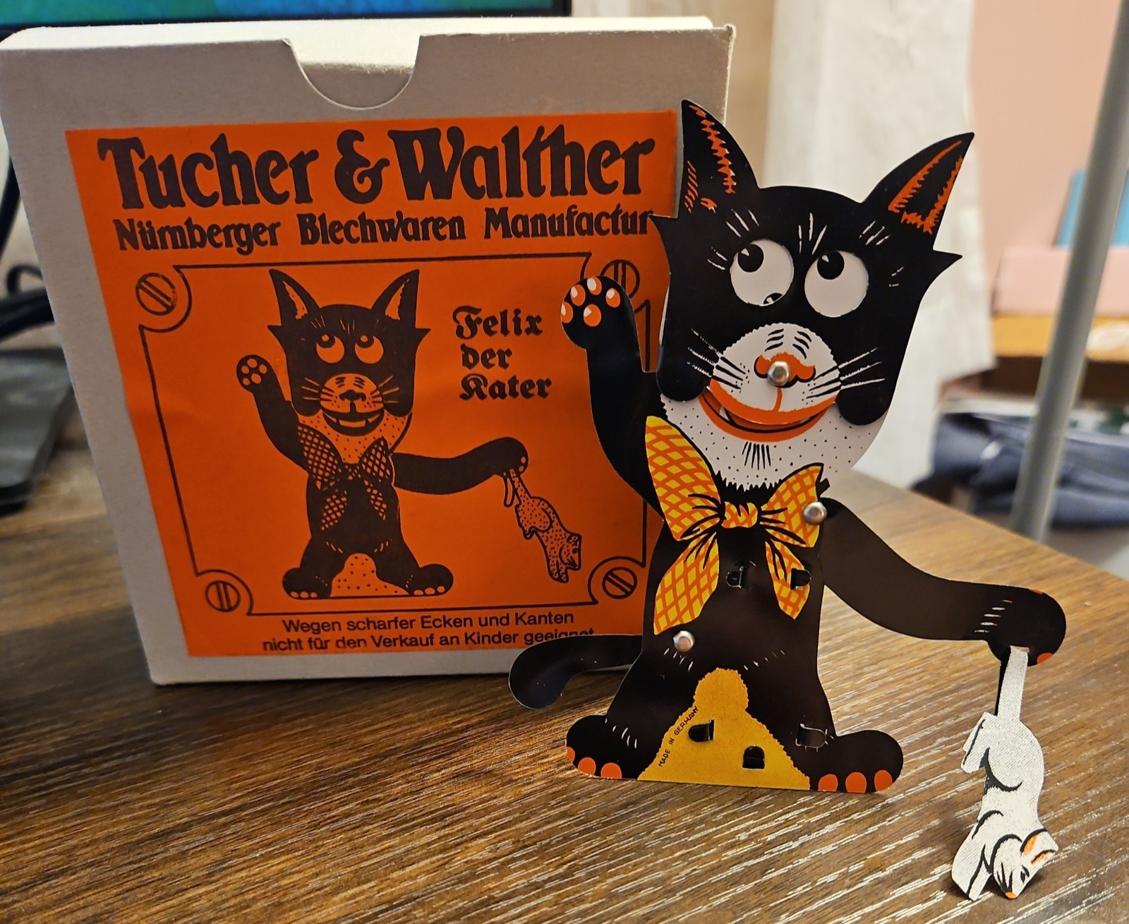 Vintage Tucher & Walther Felix Der Rater Black Cat Tin Toy Germany Clicker Works